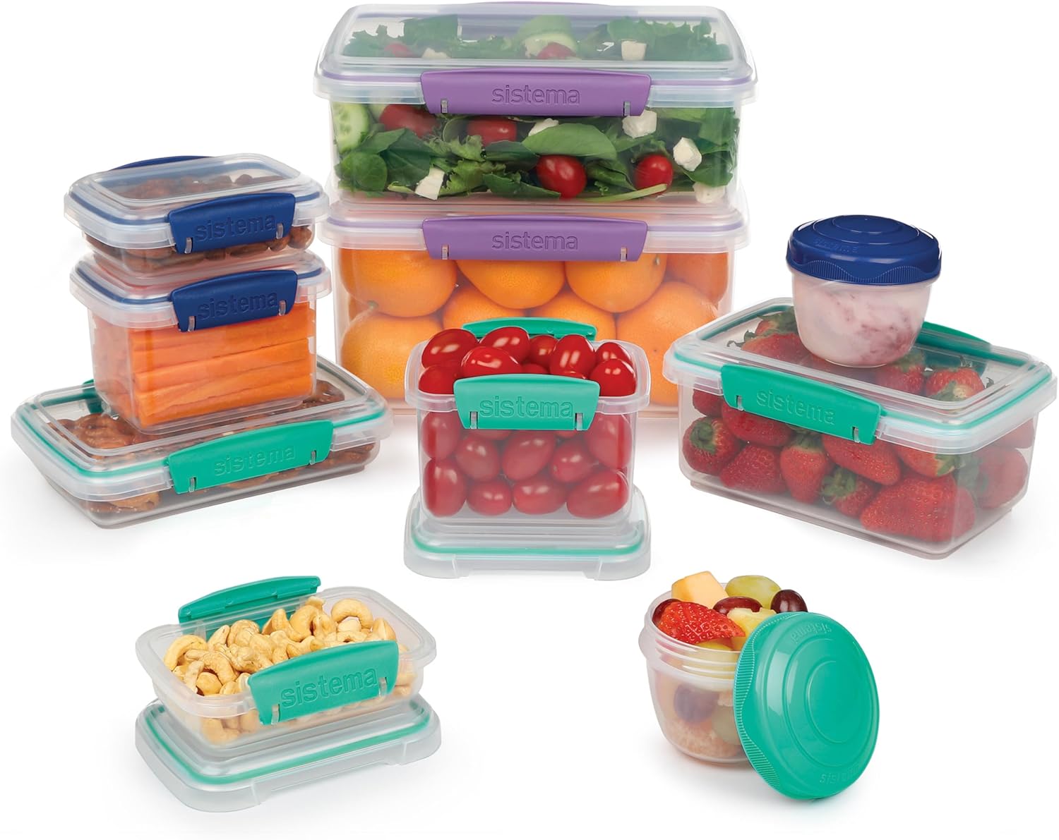 Sistema Frischhaltedosen | Behälter für die Zubereitung von Mahlzeiten mit Deckel, Lunchboxen, Snackbehälter und mehr | Stapelbar und luftdicht | BPA-frei | 20 Stück