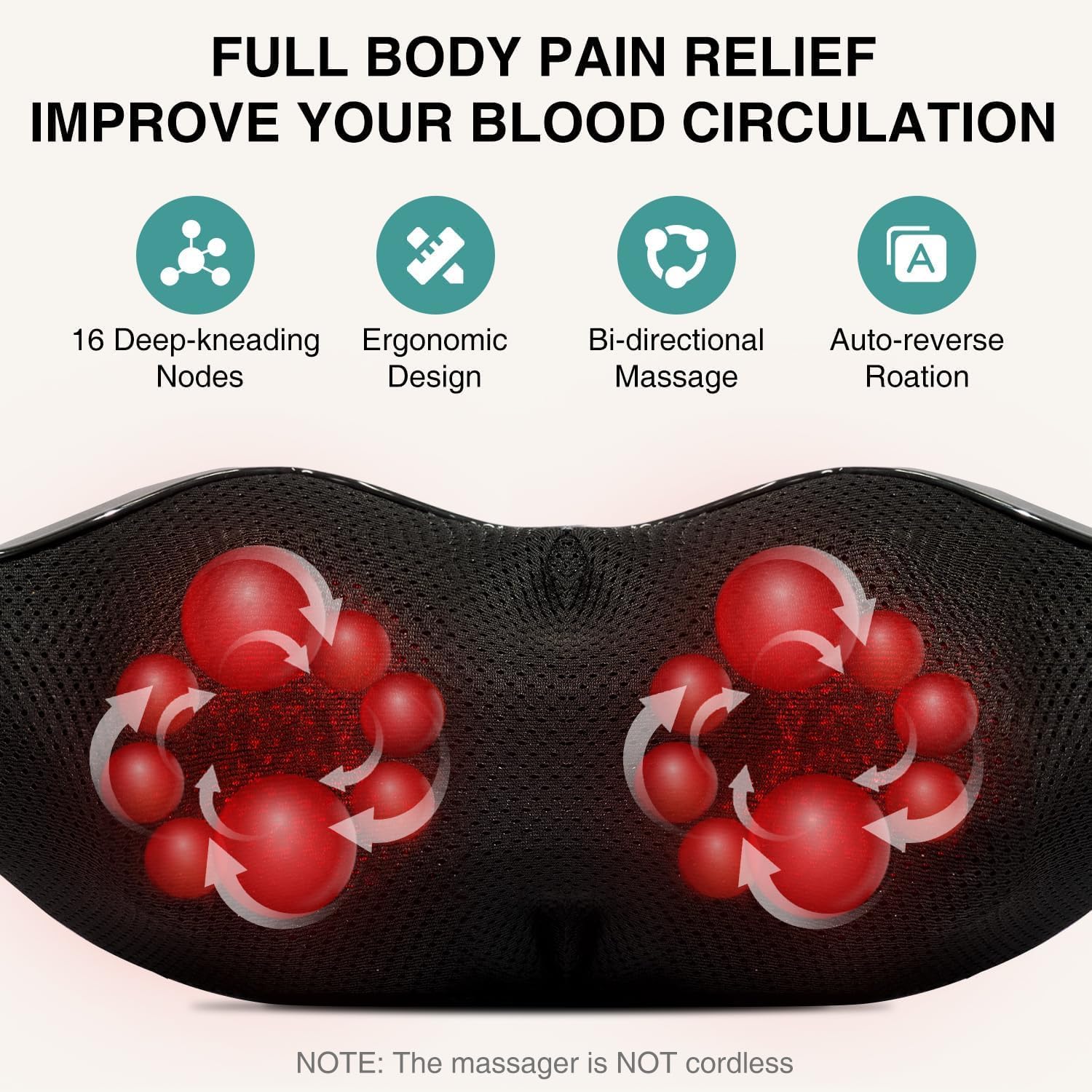 Nekteck Nacken- und Rückenmassagegerät mit wohltuender Wärme, elektrisches Tiefengewebe-3D-Knetmassagekissen zur Linderung von Schulter-, Bein- und Körpermuskelschmerzen (Dunkelgrau) – Bild 3
