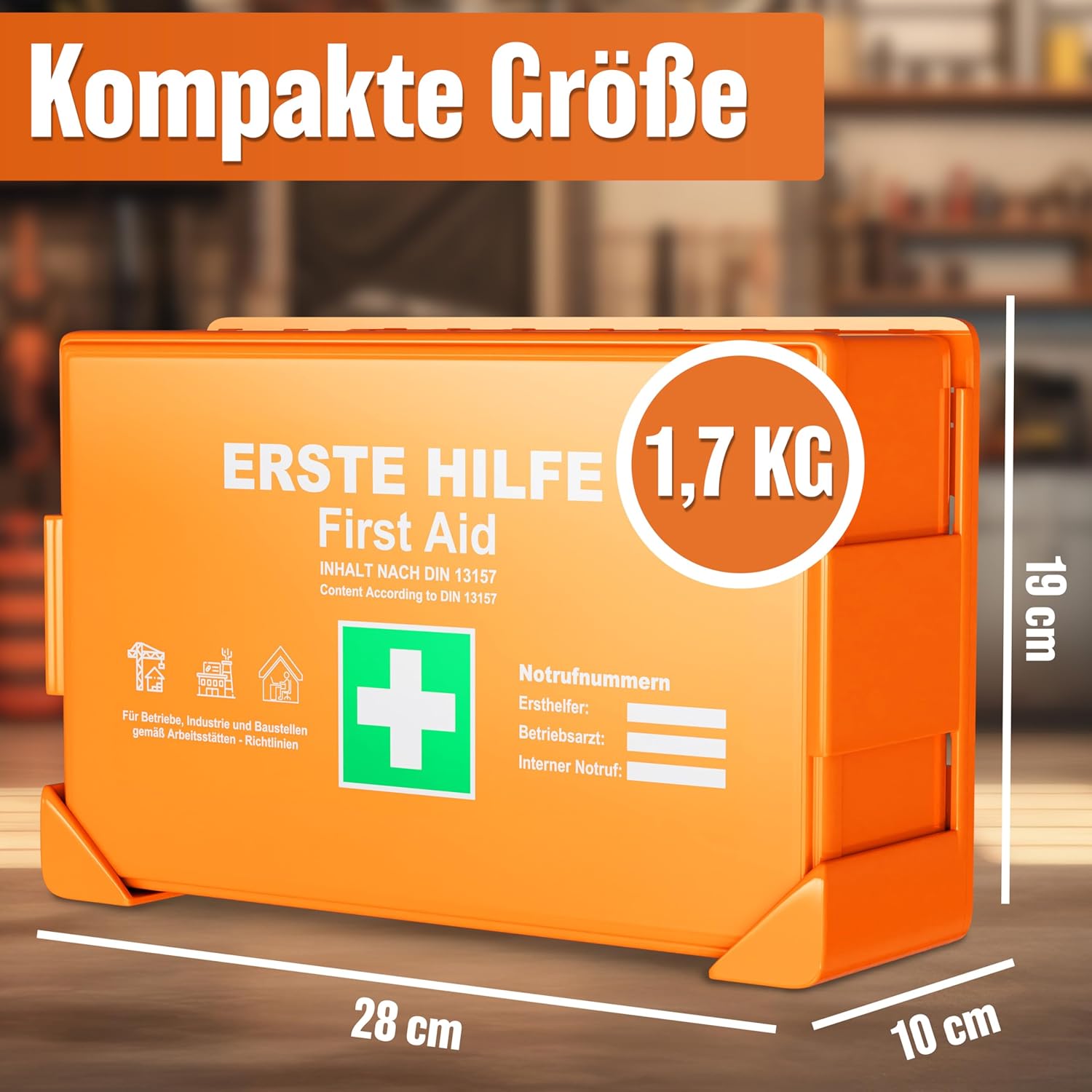 HELDENWERK Erste-Hilfe-Kasten Version 2026 (DIN 13157:2021) inklusive Wandhalterung & 5 x Aufkleber | Erste-Hilfe-Koffer für Büro, Haushalt & Gastronomie – Einsatz-Erste-Hilfe-Kasten gefüllt, Sanitätskasten – Bild 6