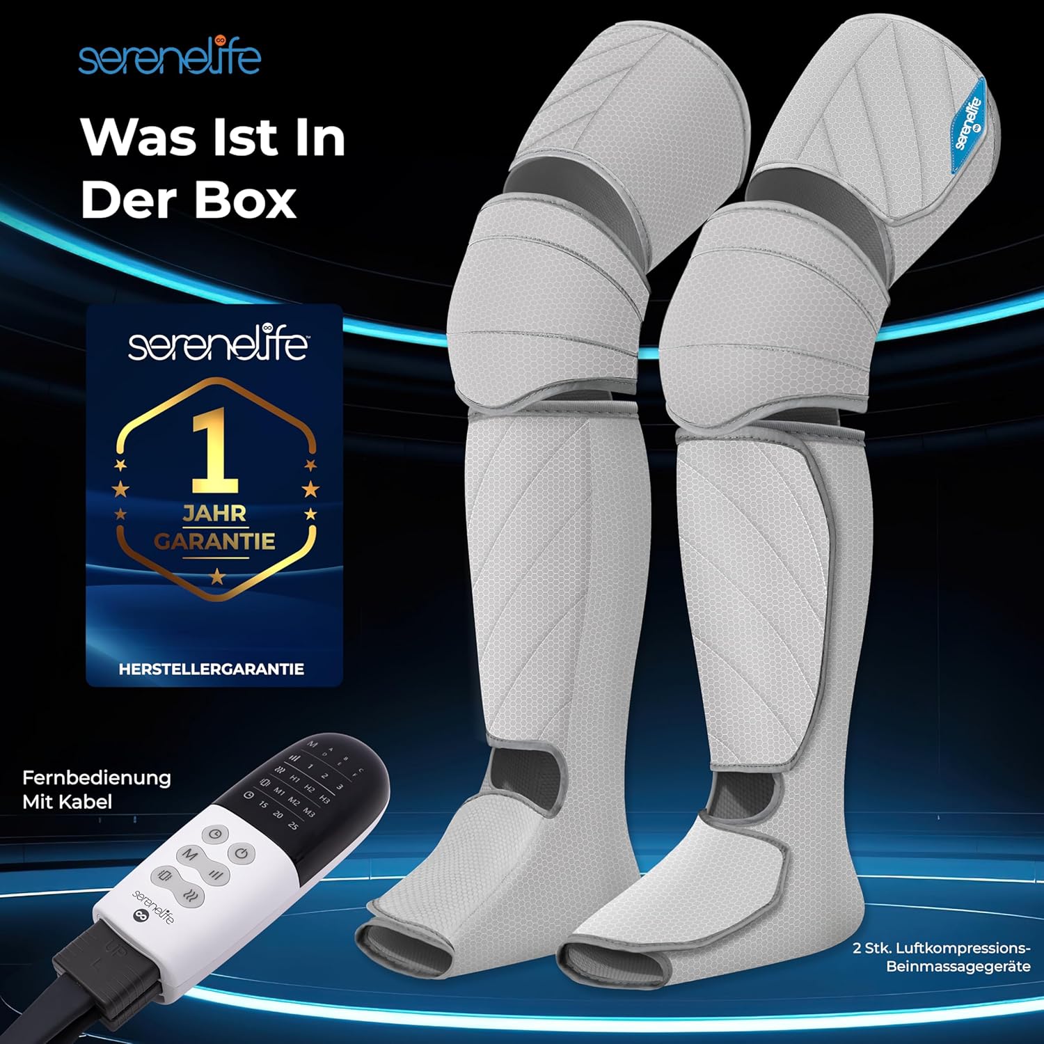 SereneLife Beinmassagegerät mit Wärme und Luftkompression – für Waden, Knie und Füße, 6 Modi, 3 Intensitäten, 3 Wärmestufen, Vibration, für Durchblutung und Muskelentspannung, Geschenkidee – Bild 7