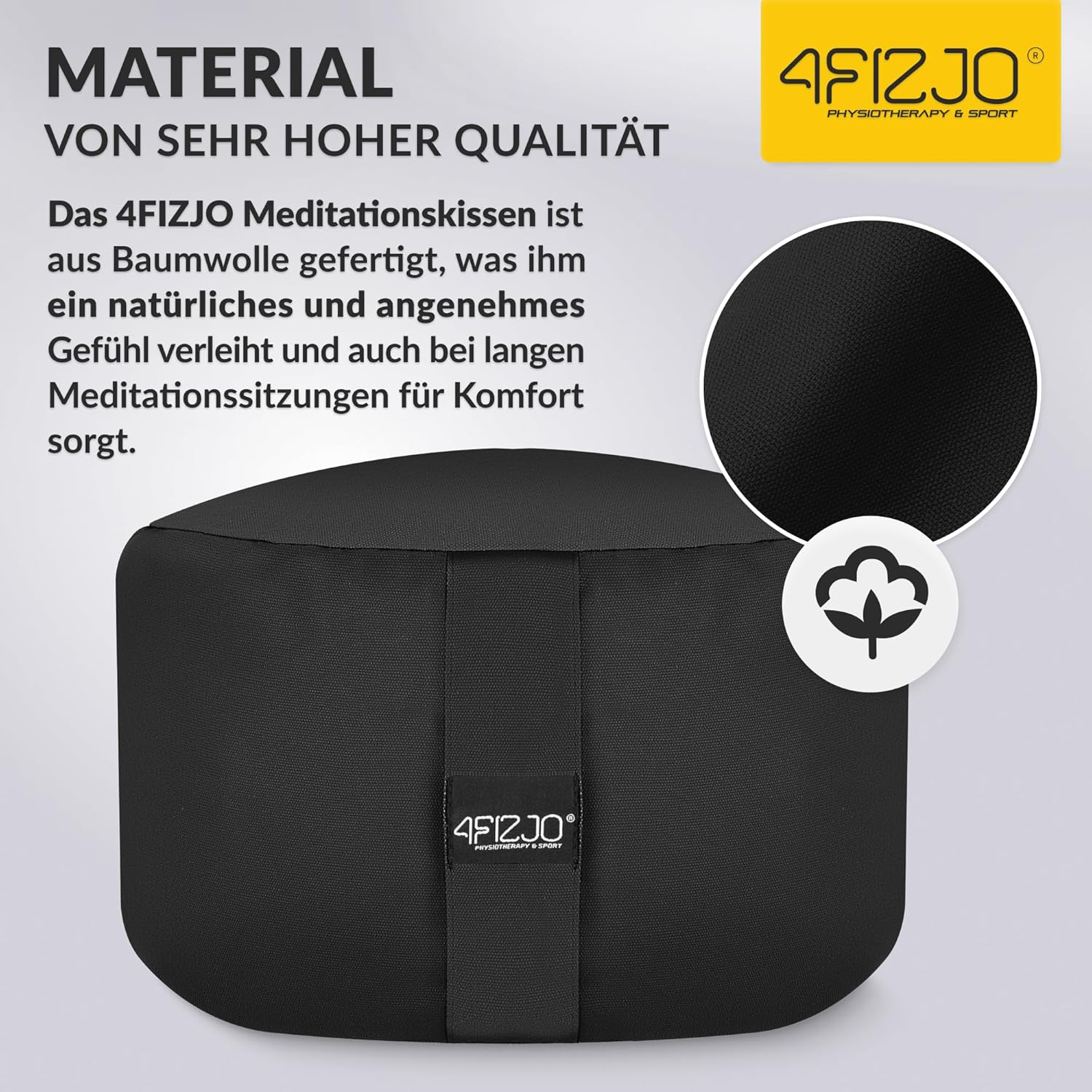 4FIZJO Rundes Meditationskissen, traditionelles Yogakissen rund mit Buchweizenschalenfüllung, Sitzkissen, Rondokissen, abnehmbarer Baumwollbezug, Maße 32 x 20 cm, pflegeleicht, schwarz – Bild 4