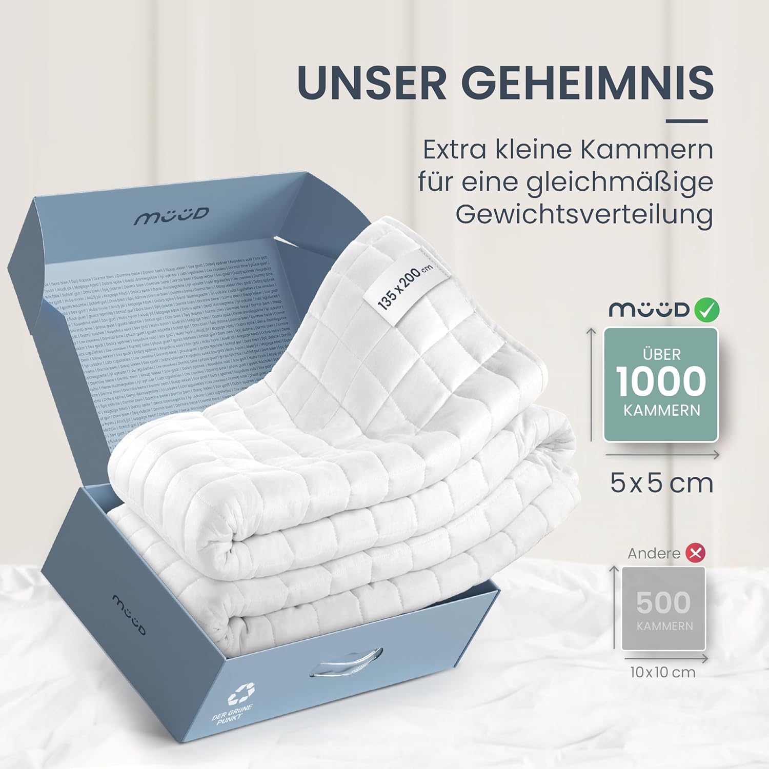 Gewichtsdecke 135 x 200 cm, 5 kg Therapiedecke aus 100 % Baumwolle, schwere Decke zum Schlafen, stressreduzierend und therapeutisch – Bild 7