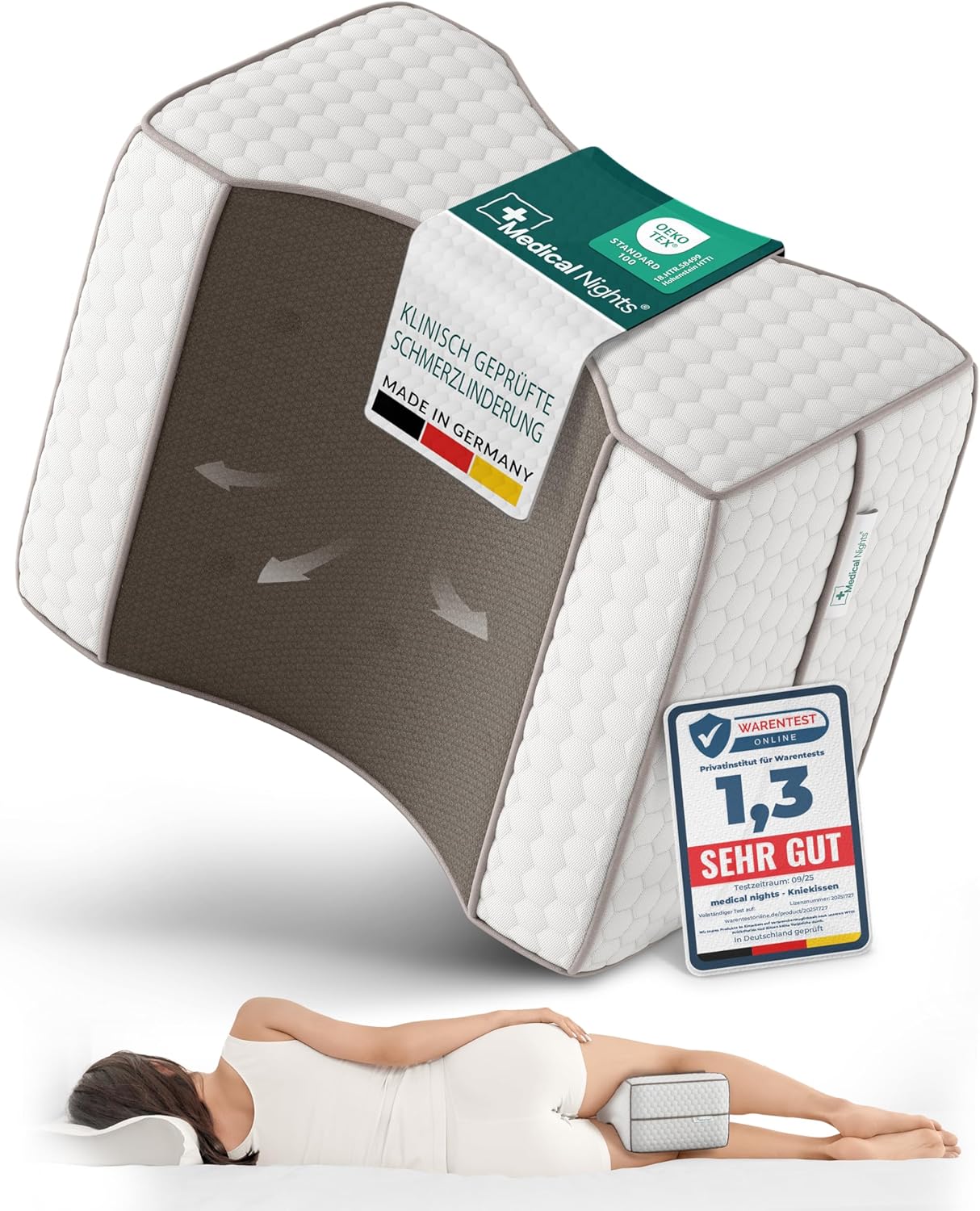 Kniekissen für Seitenschläfer – Orthopädisches Beinkissen medizinisch inspiriert zur Entlastung von Hüfte, Rücken und Knien | Ergonomisches Memory-Schaum-Kissen mit rutschfestem Design
