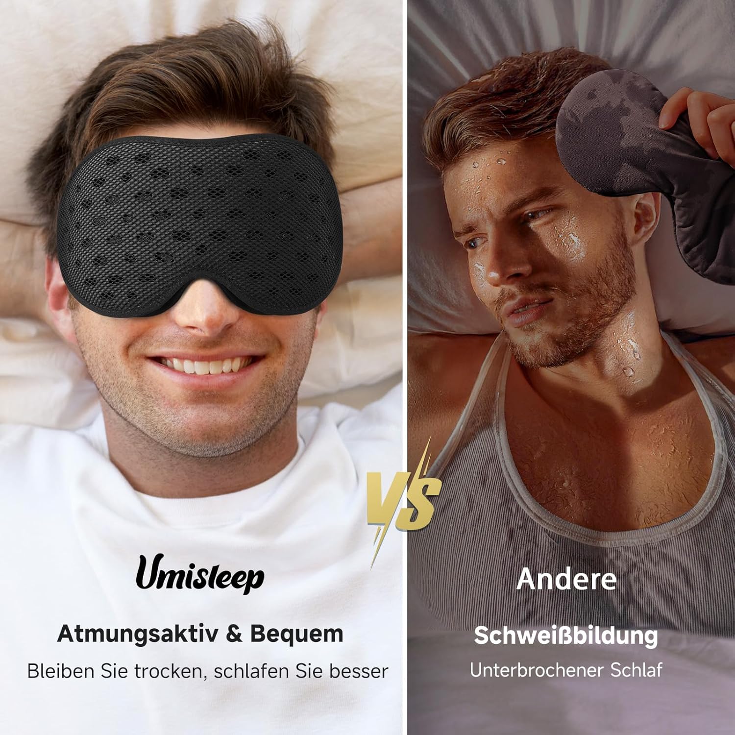 Umisleep 100 % lichtdichte, atmungsaktive Schlafmaske für Männer und Frauen – Edition 2025, 3D-Schlafbrille, ultraleicht und bequem mit Aufbewahrungstasche, für Reisen, Flugzeug, Nachtschicht, Schwarz – Bild 2