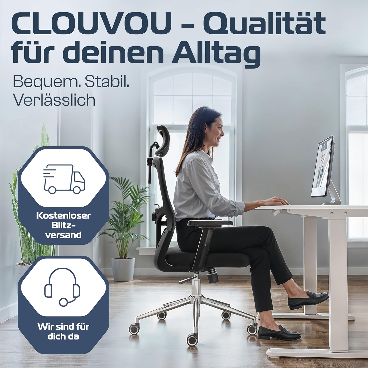 CLOUVOU BrightSeat Ergonomischer Bürostuhl (Testsieger), Schreibtischstuhl, 100 % individuell verstellbar, Bürostuhl und Gaming-Stuhl, Computerstuhl, Home-Office-Stuhl, ergonomischer Drehstuhl, 150 kg – Bild 7