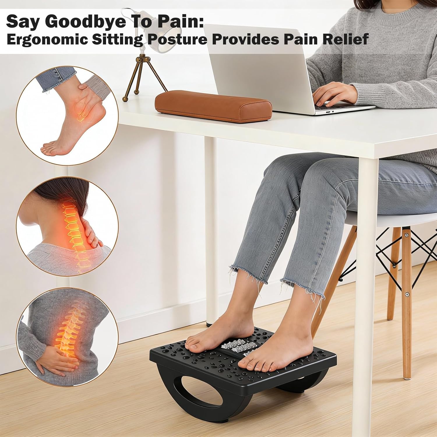 Fußstützen-Schreibtisch, ergonomische Fußstütze, rutschfeste Fußstütze mit Massagefunktion, Bein-Knie entlasten, Fußhocker für das Heimbüro – Bild 7