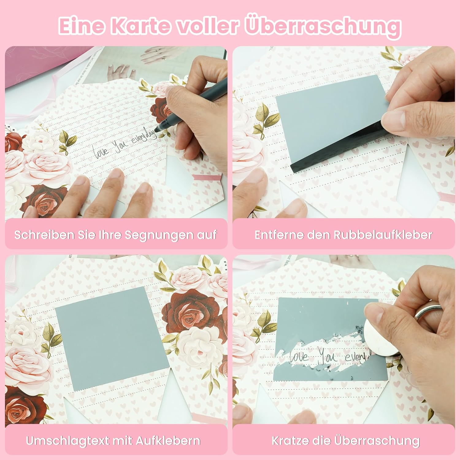 Spa-Geschenkset für Damen – Entspannungsset mit Rosenöl, Rosen-Duftkerze, Rosen-Badesalz und Überraschungs-Rubbelkarte, Geburtstagsgeschenk für die beste Freundin, Luxus-Geschenkset für Frauen (8-teilig) – Bild 5
