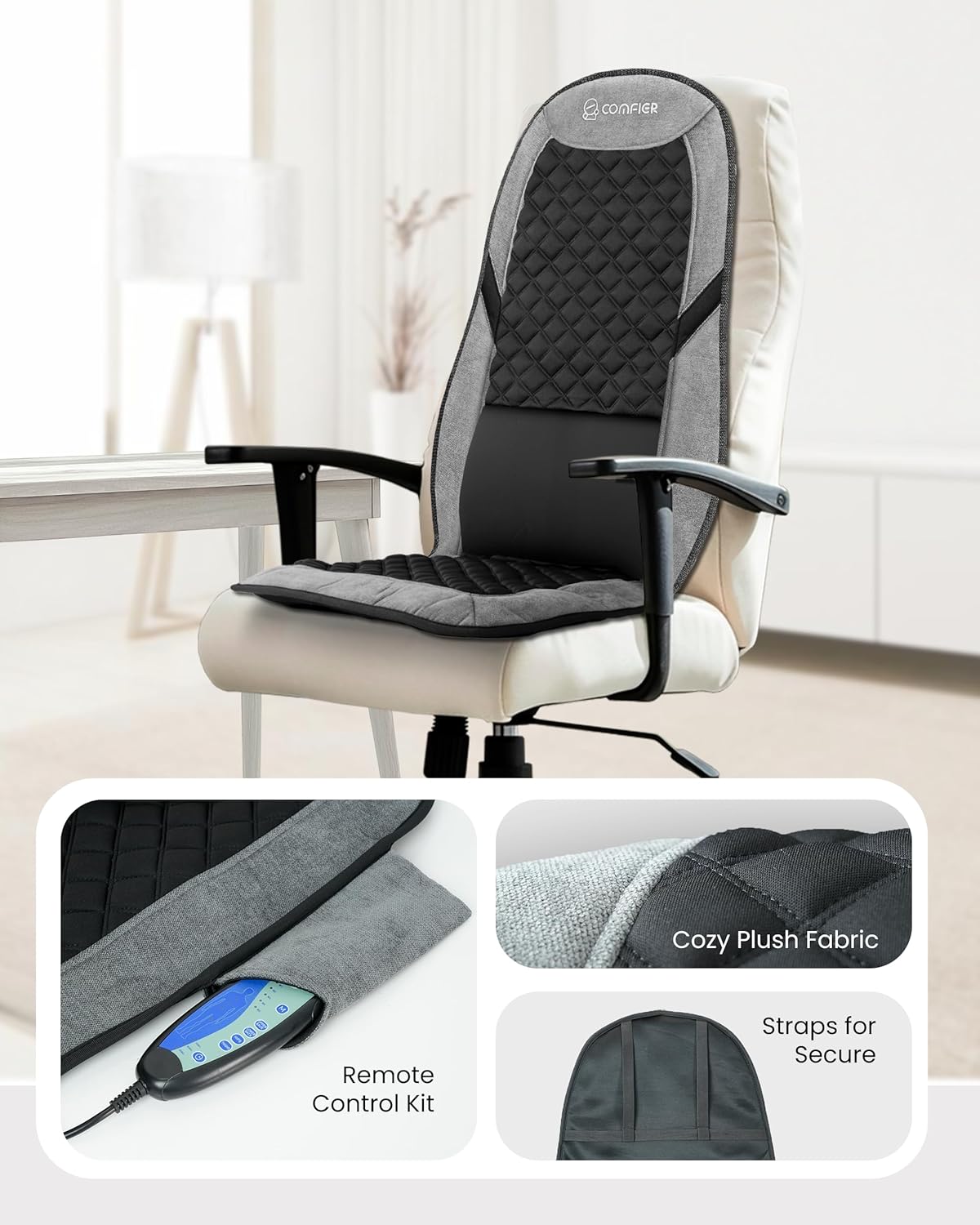 COMFIER Massagematte mit Wärme und innovativer verstellbarer Lendenwirbelstütze, Vibrationsmassage-Sitzpolster, Rückenmassagegerät zur Linderung von Rückenermüdung, Geschenke für Frauen – Bild 9