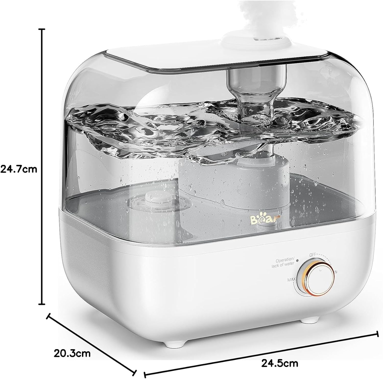 BEAR 5 L Luftbefeuchter mit Top-Füllung, 360° erweiterbare Dampfdüse, 28 dB extrem leise für Babys und Pflanzen, 35 Stunden Laufzeit, mit Aromatherapie-Tablett, automatische Abschaltung, Weiß – Bild 8
