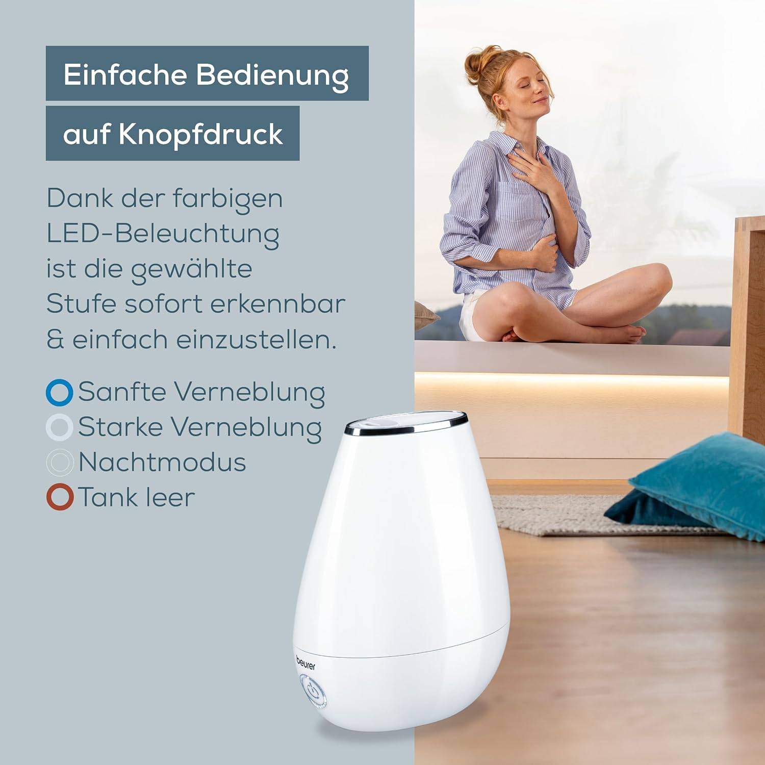 Beurer LB 37 Luftbefeuchter mit mikrofeinem Ultraschallnebel und Silent-Night-Modus mit Aromafunktion, braun, 681.13 – Bild 3
