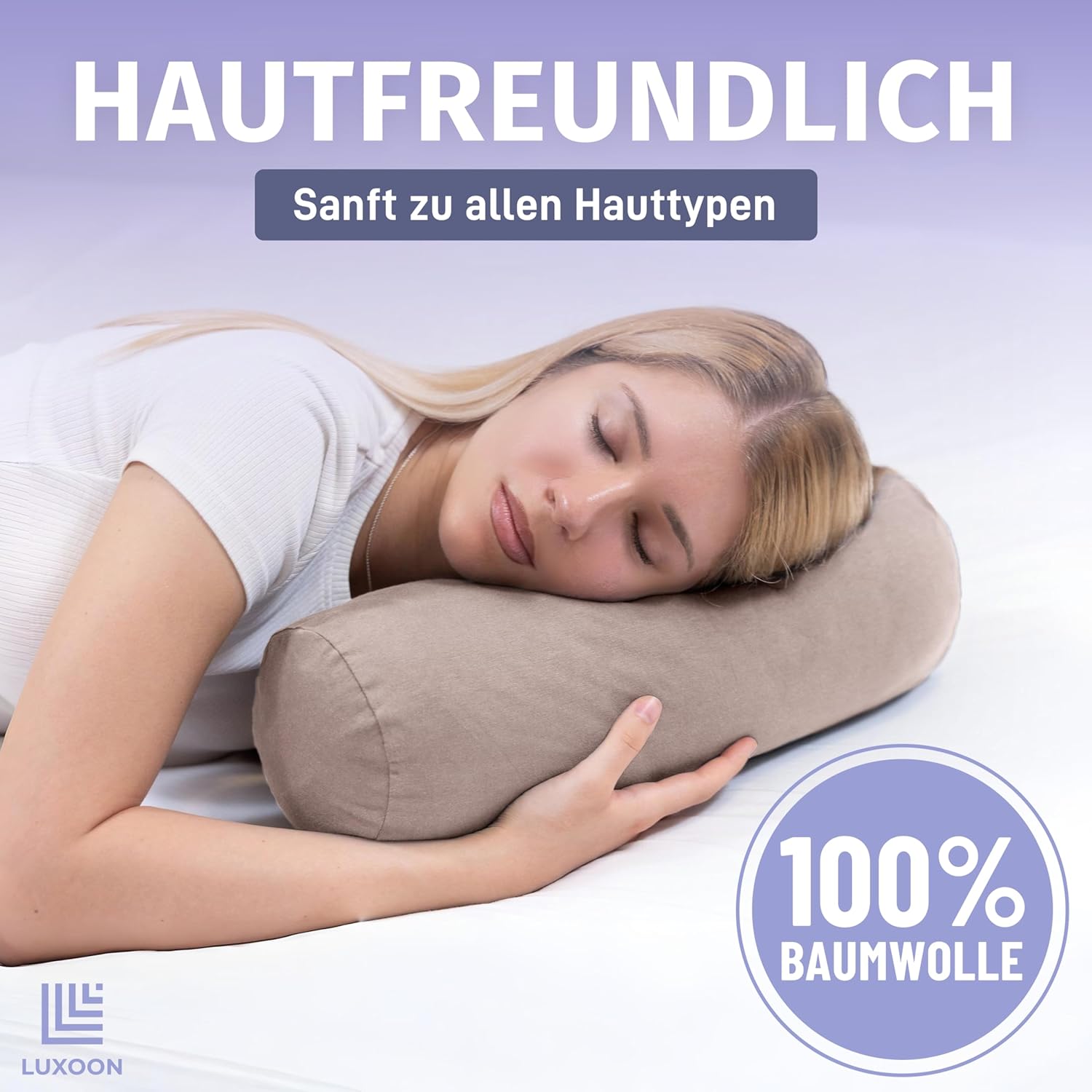 2er-Pack Nackenrollenbezüge mit Reißverschluss, Bezüge für Nackenstützkissen, 100 % Baumwolle, weich, waschbar und trocknergeeignet, 15 x 40 cm, Sand – Bild 2