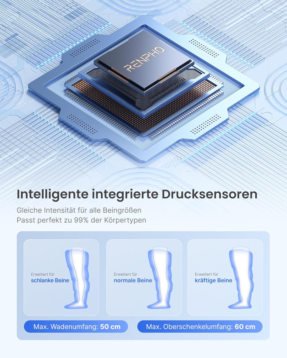 RENPHO Beinmassagegerät mit intelligentem Drucksensor, kabellose Luftkompressionsmassage zur Muskelentspannung, Fuß-, Waden- und Oberschenkelmassagegerät, Adapter nicht im Lieferumfang enthalten, 1 Stück – Bild 3