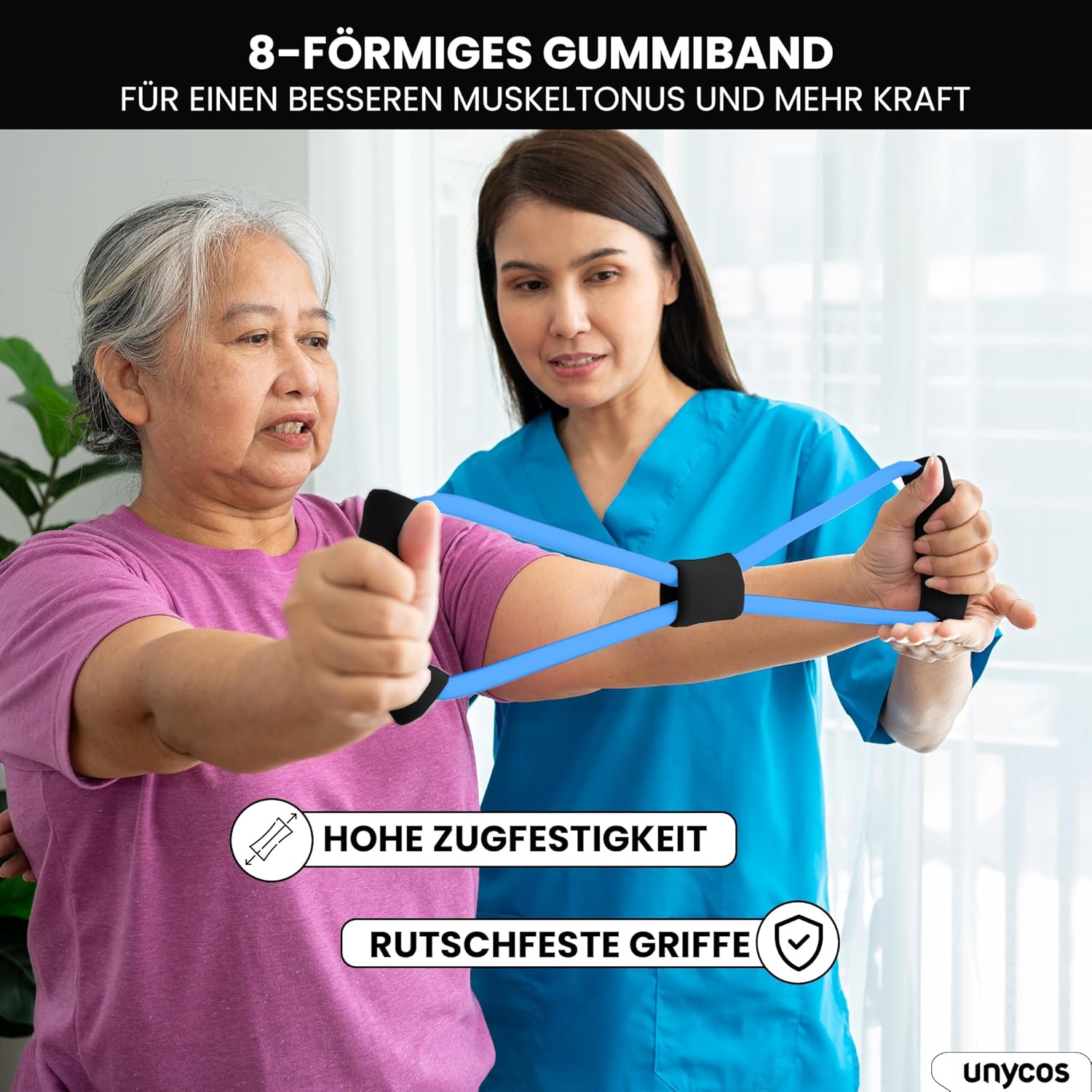 unycos - Faszienrolle 【PP/EVA】5-in-1-Set, Muskelmassagerolle/Schaumstoffrolle, die 120 kg trägt, Fitness-Widerstandsband, Massageball, Rehabilitationsstab, Formseil und Aufbewahrungstasche (blau) – Bild 6