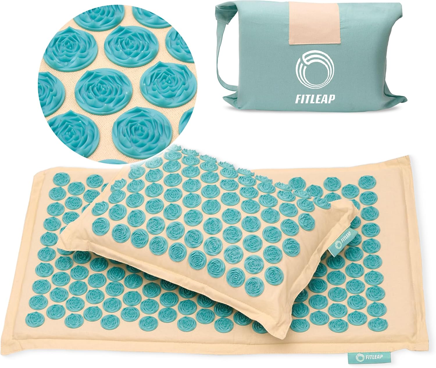 Fitleap Akupressurmatte mit Kissen + Tasche, Massagematte für wohltuende Entspannung und Stimulation, Akupunkturmatte zur Schmerzlinderung
