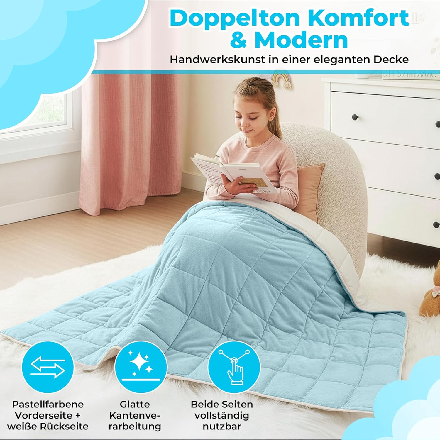 SLEEP COMFY Gewichtsdecke, 2,4 kg Therapiedecke zum Stressabbau und bei Angstzuständen, hypoallergene Glasperlen, weiche und kühlende Baumwolle und Öko-Tex (blau, 90 x 120 cm) – Bild 6
