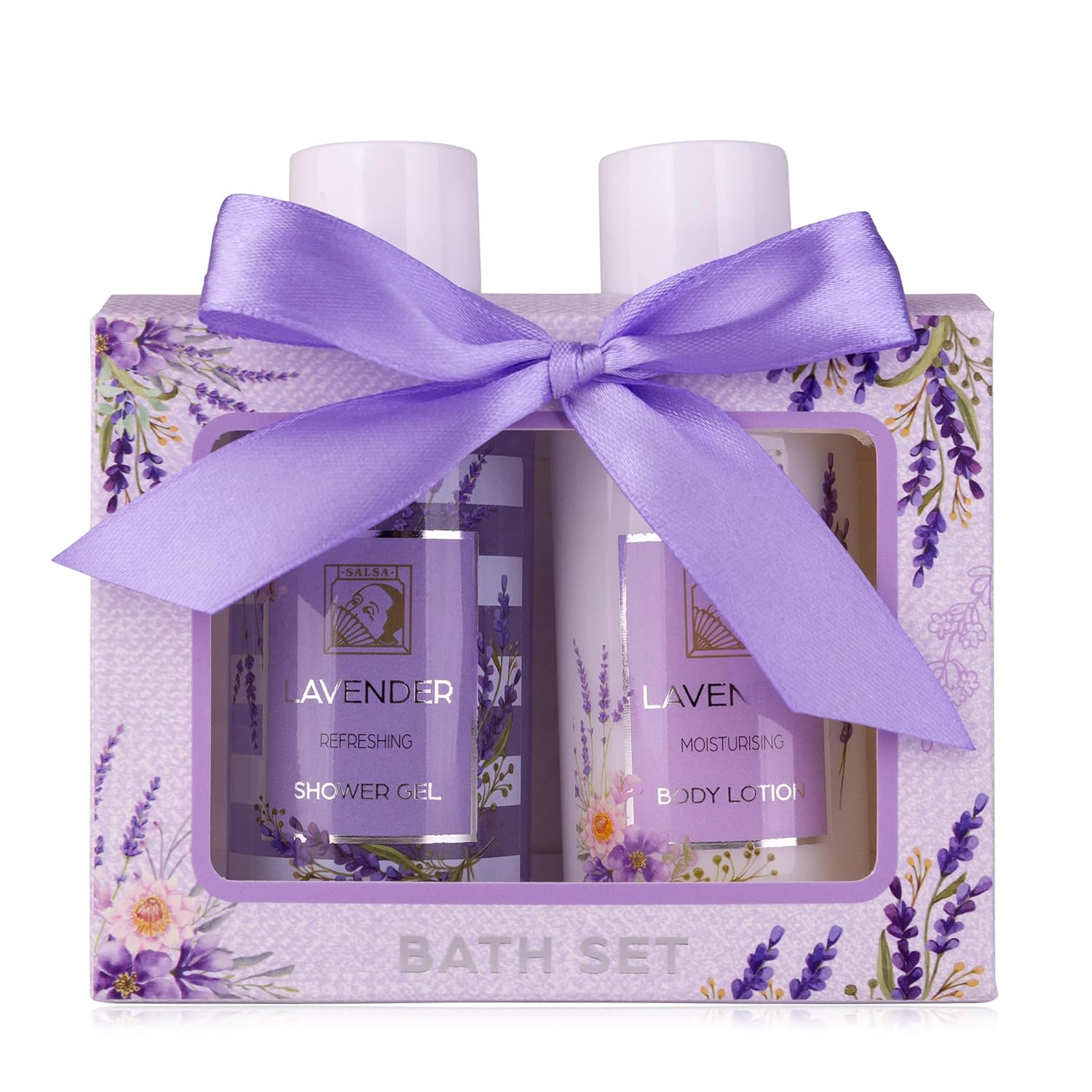 Accentra – Duschset Damen Geschenkset Lavendel in schöner Geschenkbox – 2-teiliges Pflegeset mit Duschgel und Bodylotion – Wellness-Geschenkset zum Geburtstag, Valentinstag, Muttertag und Geburtstag