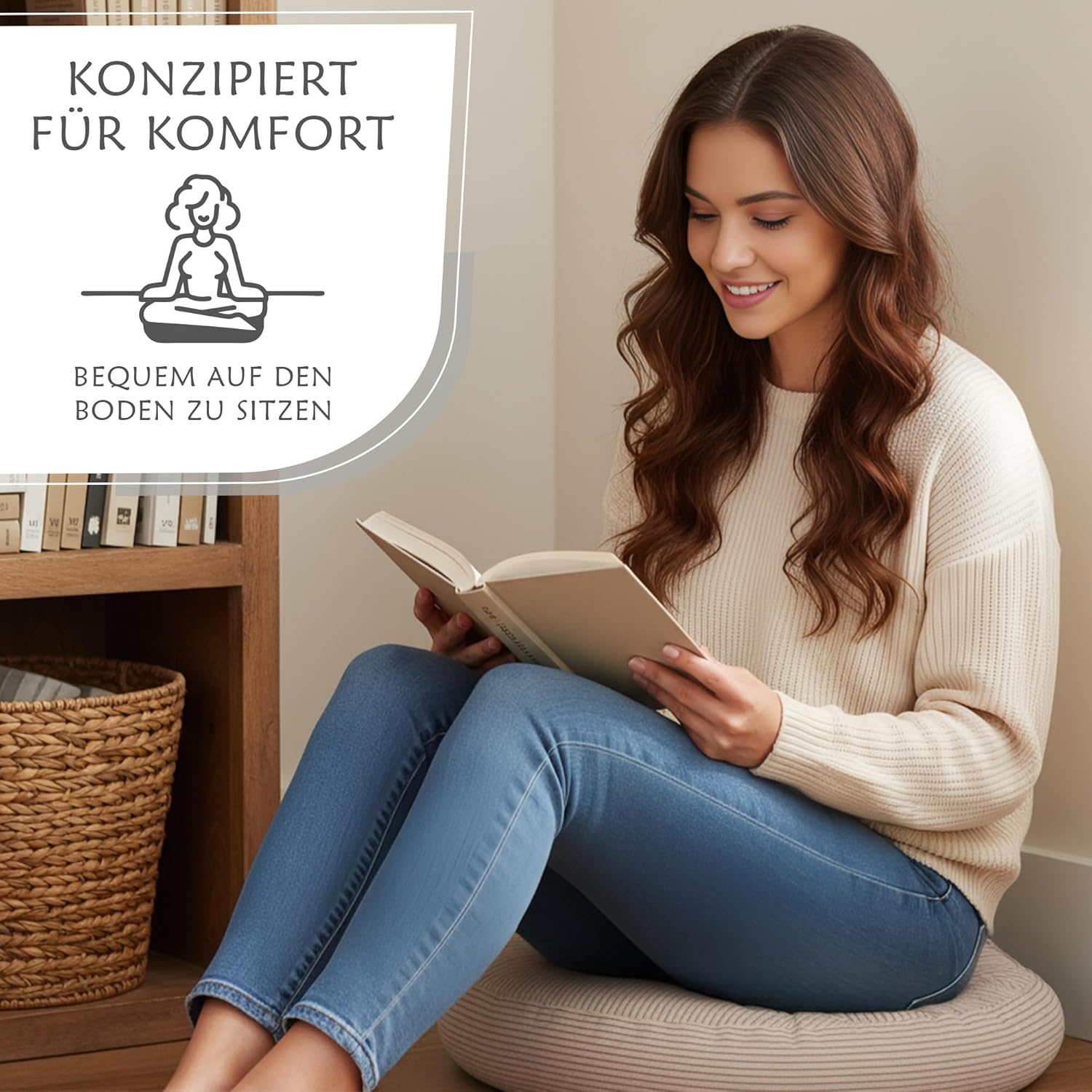 Amazinggirl Sitzkissen Stuhlkissen rund 40 cm - Rundes Cord-Stoffkissen, Sitzkissen für Stuhl, Bürostuhl, Bank, Eckbank, Bodenkissen, weiches Sitter-Flauschiges Cord-Beige – Bild 4