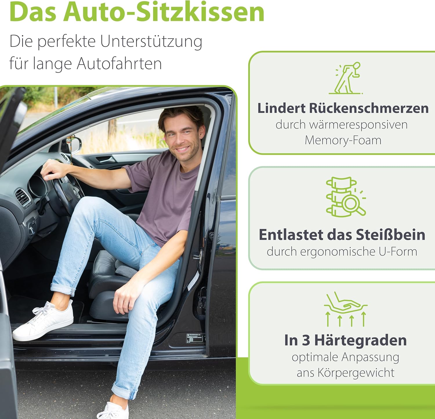 Feela. Orthopädisches Autositzkissen (3 Härtegrade) Testsieger – Keilkissen für Autos – Besserer Sitzkomfort und Entlastung des Steißbeins – Autositzerhöhung, Fahrersitzkissen (weich) – Bild 2