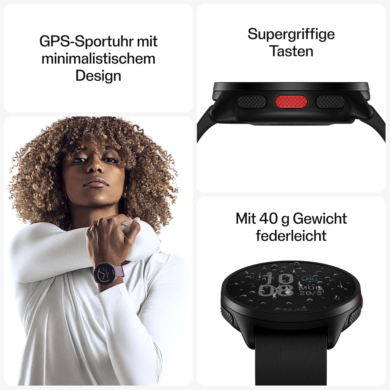 Polar Pacer - GPS-Laufuhr - sehr schneller Prozessor - Ultraleicht - helles Display - griffige Tasten - personalisiertes Trainingsprogramm & Erholungsfunktionen - Pulsmesser - Musiksteuerung – Bild 4