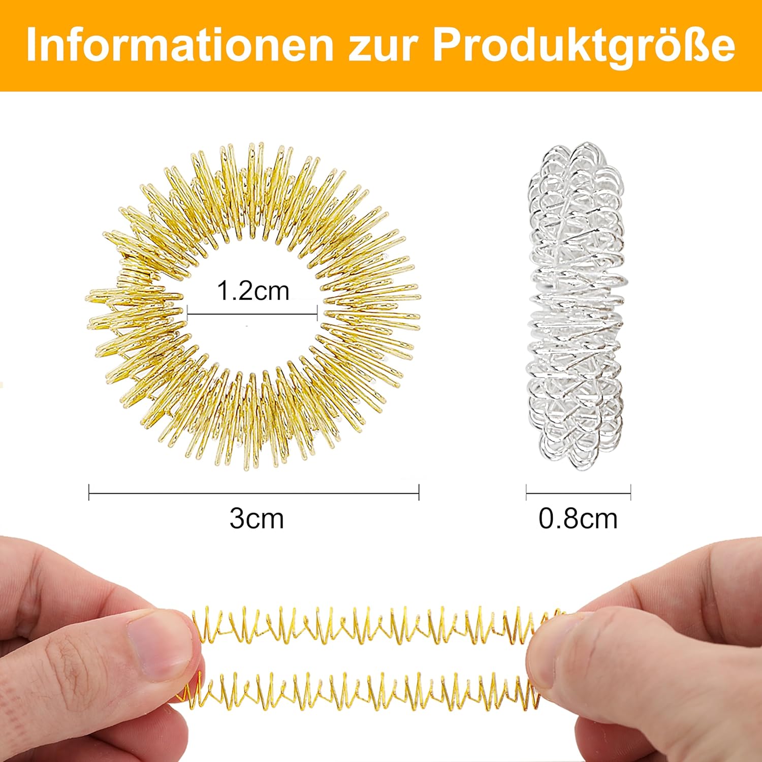 Premium Akupressurring (12er-Set) – Verbessertes Konzept 2020 – Fingermassagering – Akupressurringe | Massageringe für das Handgelenk | Anti-Stress-Fingermassagering – Bild 5