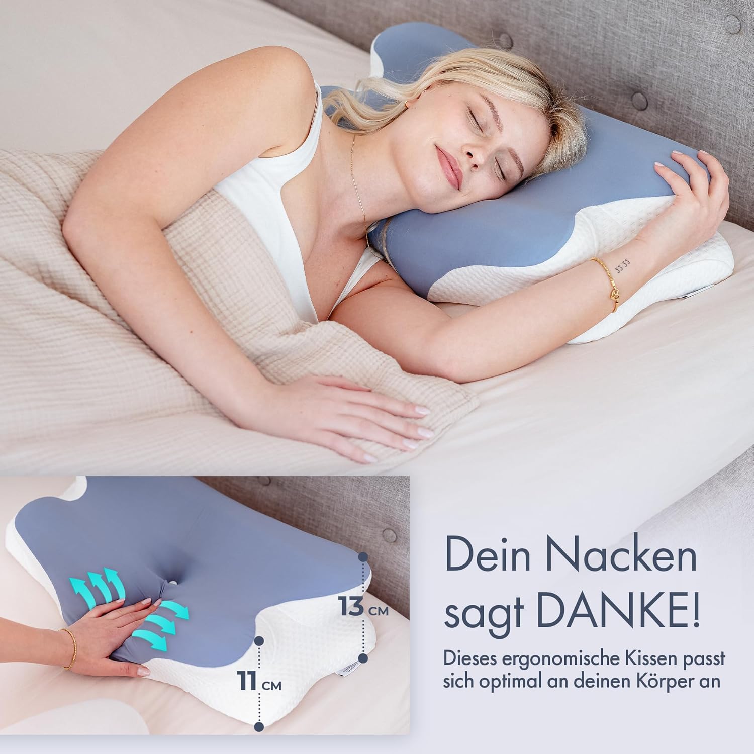 Knoop Home & Living Orthopädisches Nackenkissen aus Memory-Schaum – ergonomisches Kissen gegen Nackenschmerzen und Verspannungen – perfekt für Seitenschläfer und Rückenschläfer – abnehmbarer Bezug – Bild 3