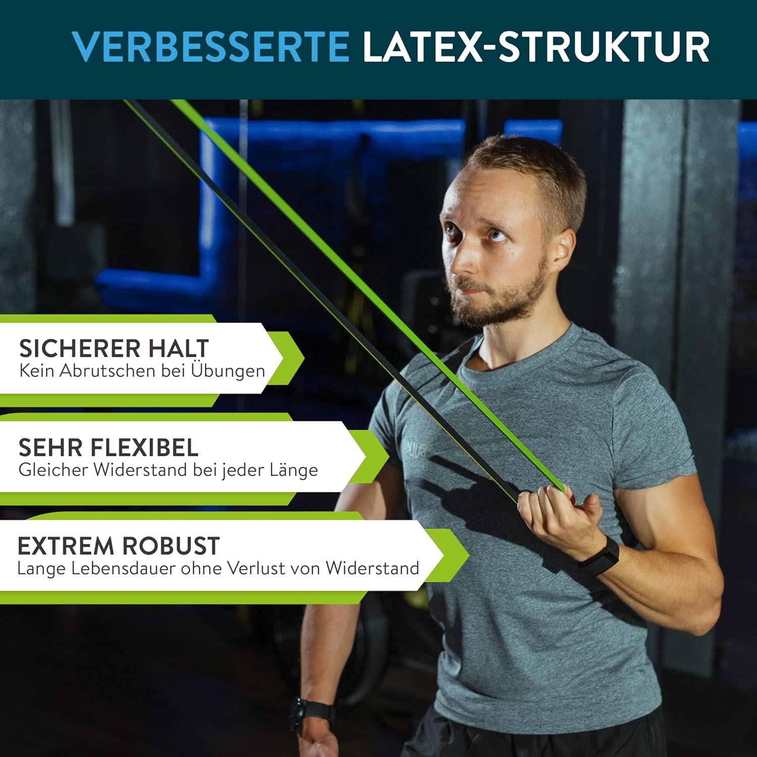 ZenOne Sports Widerstandsbänder aus Gummi I Widerstandsbänder in 6 Stärken – X-Light bis XX Heavy I Klimmzugband mit Workout-Anleitung – Ideal für Klimmzüge, Krafttraining & mehr I Klimmzugband – Bild 5