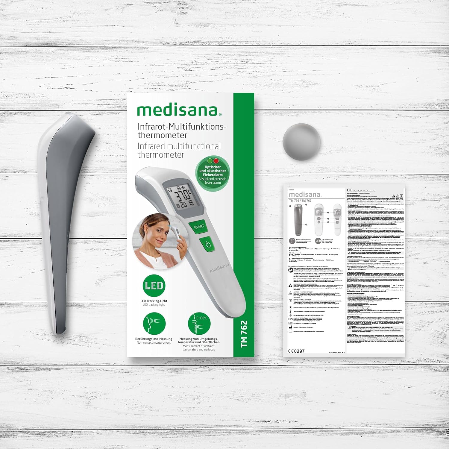 medisana TM 762 Digitales Stirnthermometer, Fieberthermometer für Babys, Kinder und Erwachsene mit visuellem Fieberalarm, Memory-Funktion und Messung von Flüssigkeiten – Bild 6