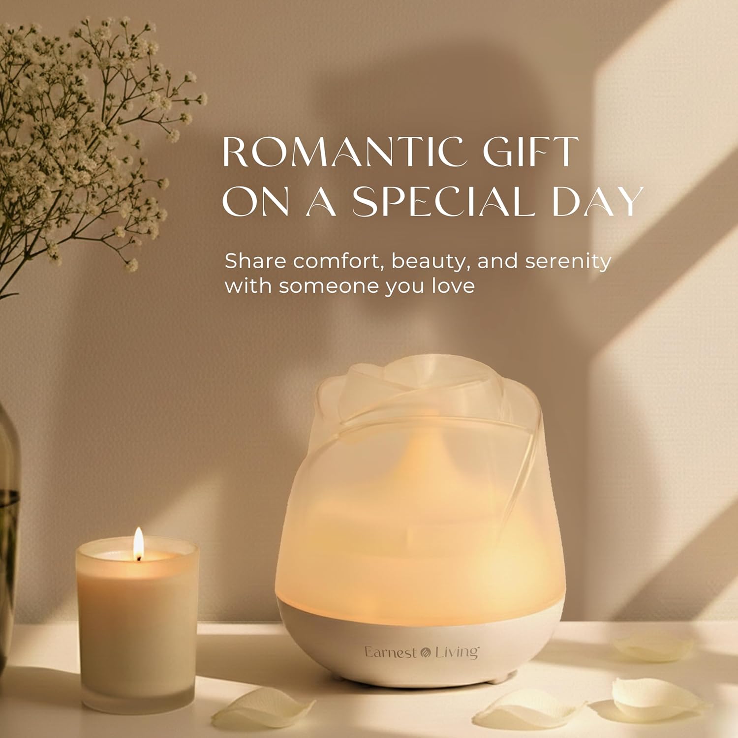 Earnest Living Rose Aromadiffusor 150 ml – Mini-Ultraschall-Duftdiffusor für ätherische Öle, leiser USB-Luftbefeuchter mit 7 LED-Farben, automatische Abschaltung und BPA-frei – für Schlaf und Entspannung – mattweiß – Bild 8