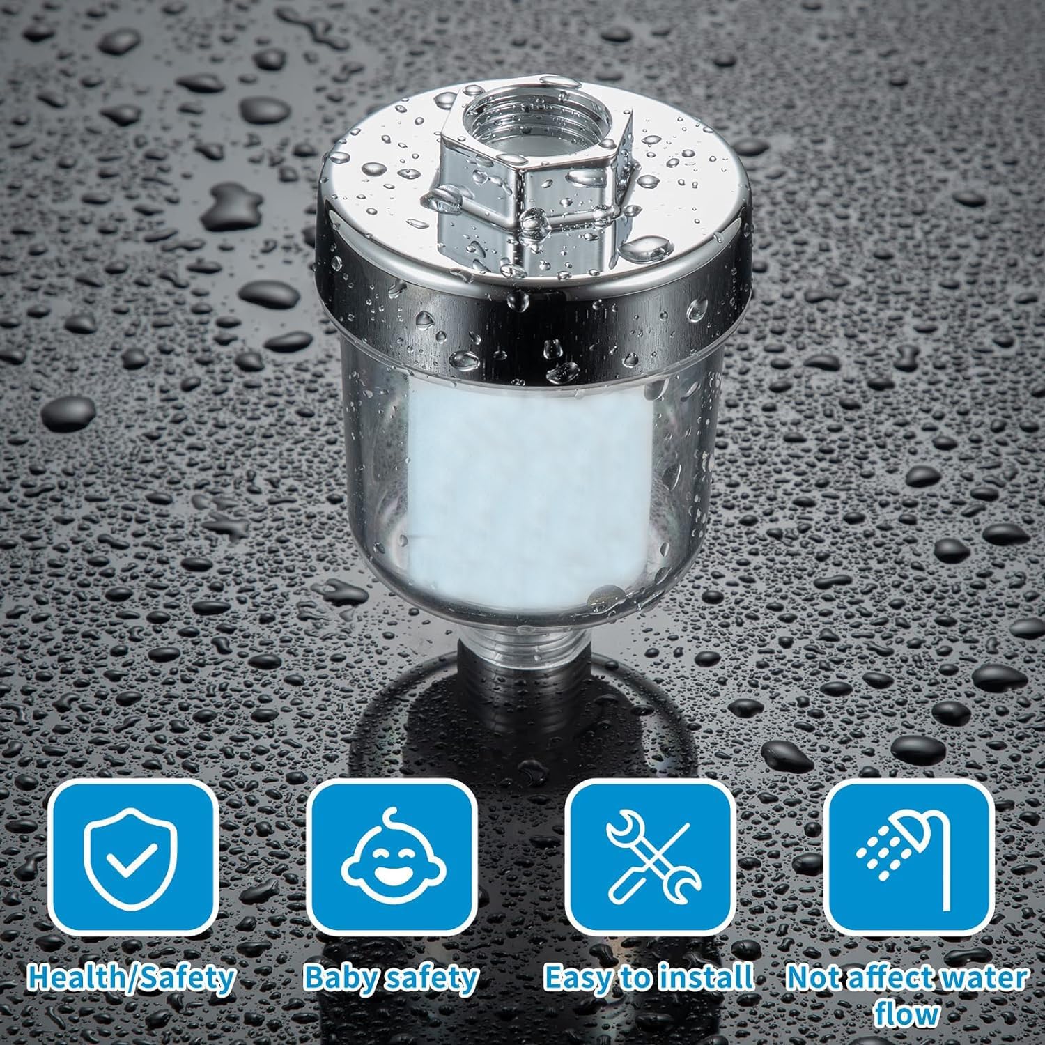 Duschfilter mit 10 austauschbaren Filterelementen, Duschkopf-Kalkfilter, Duschfilter für kalkhaltiges Wasser, reduziert trockene juckende Haut – Bild 2