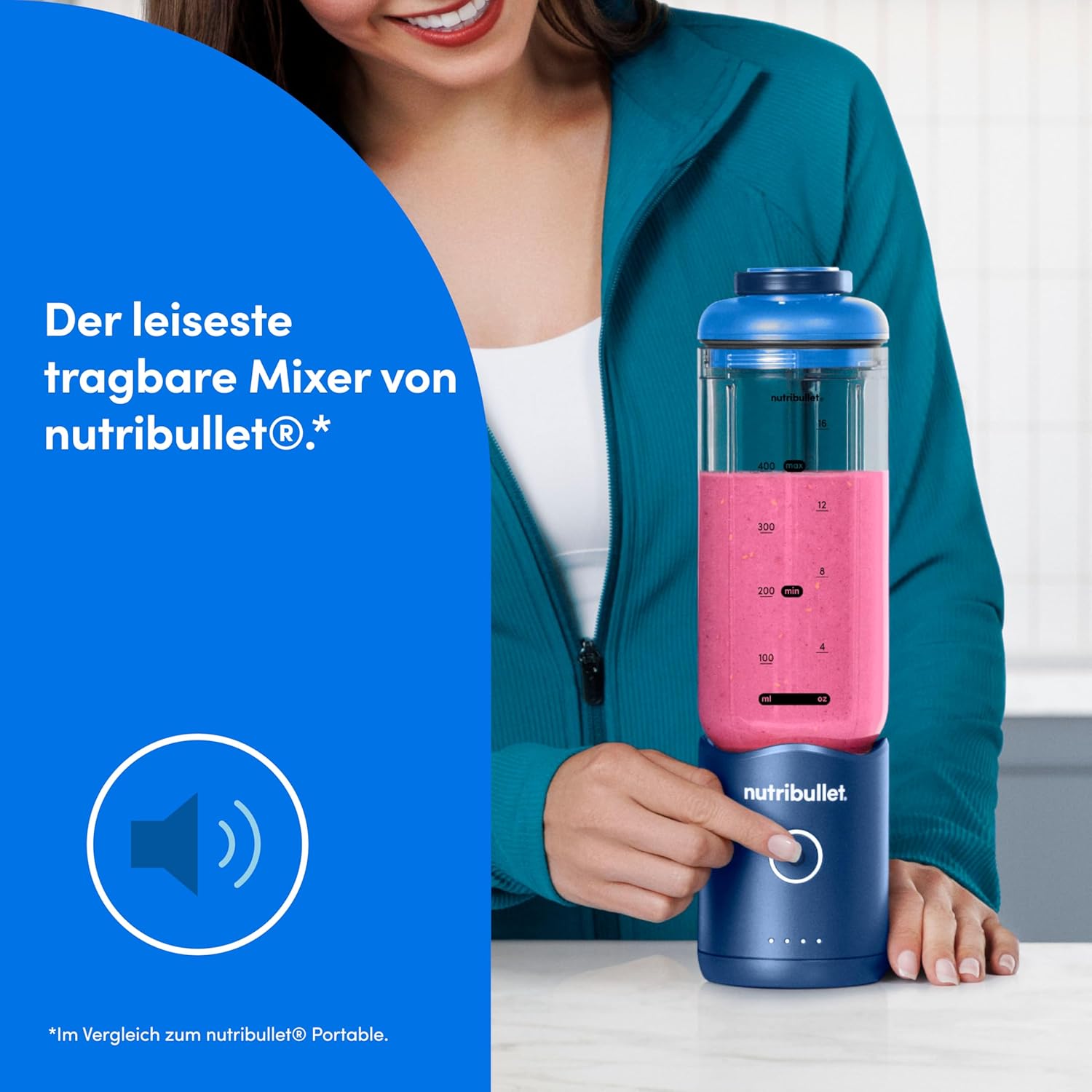 Nutribullet Flex 590 ml tragbarer Smoothie-Mixer mit Trinkdeckel, zerkleinert Eis und gefrorene Früchte, USB-C, Tragegurt, BPA-freier Becher, leicht zu reinigen, blau (NBP013BL) – Bild 8