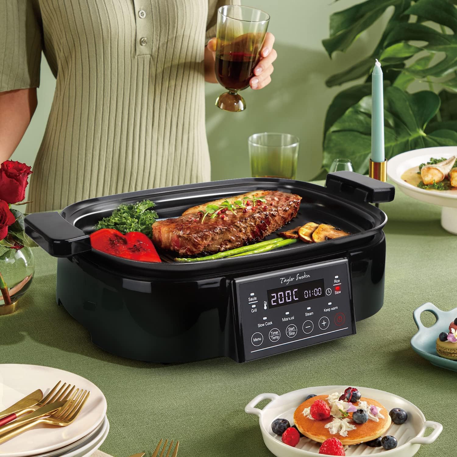 Taylor Swoden Arthur Dampfgarer mit Timer, Ultrakompakter Dampfgarer mit 3 Schlitzen, BPA-frei, programmierbar, voreingestellte Programme, Warmhaltefunktion, 6 l, 1250 W – Bild 2