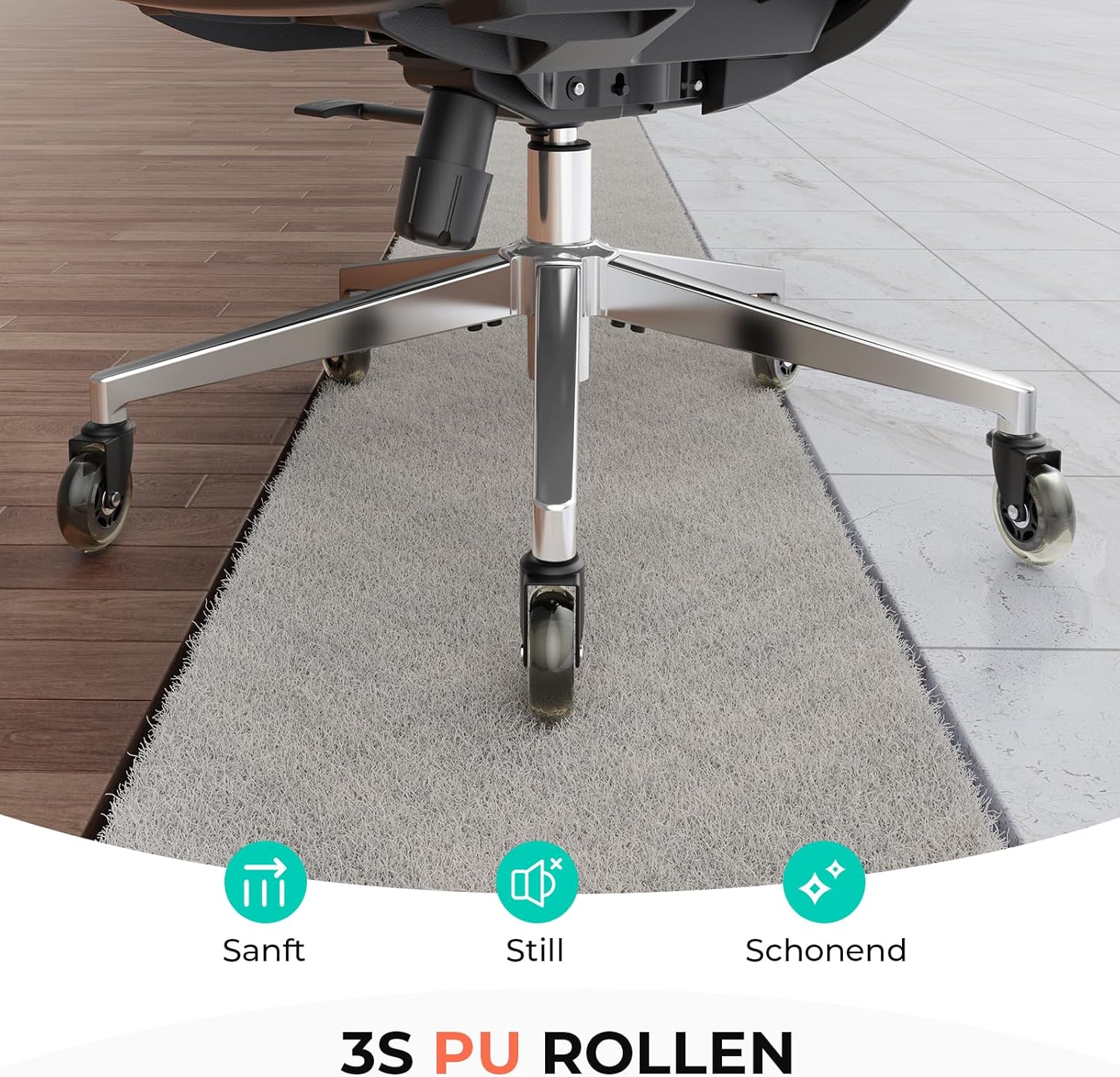 CAPOT Ergonomischer Bürostuhl aus Netzstoff, verstellbarer Schreibtischstuhl mit hoher Rückenlehne, 180 kg, 4D-Klapparme, 3-stufige neigbare Rückenlehne, 3D-Kopfstütze, PU-Räder, drehbarer Computerstuhl für – Bild 8