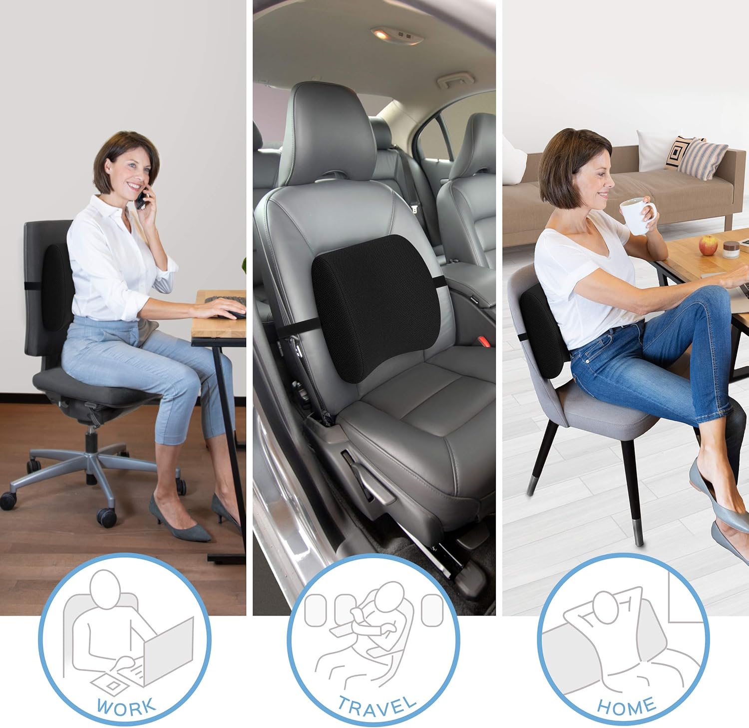 bonmedico Bürostuhlkissen – Memory Foam Lendenkissen für Büro, Auto & Zuhause, ergonomische Rückenstütze, XS, Schwarz, Lendenwirbelstütze – Bild 4