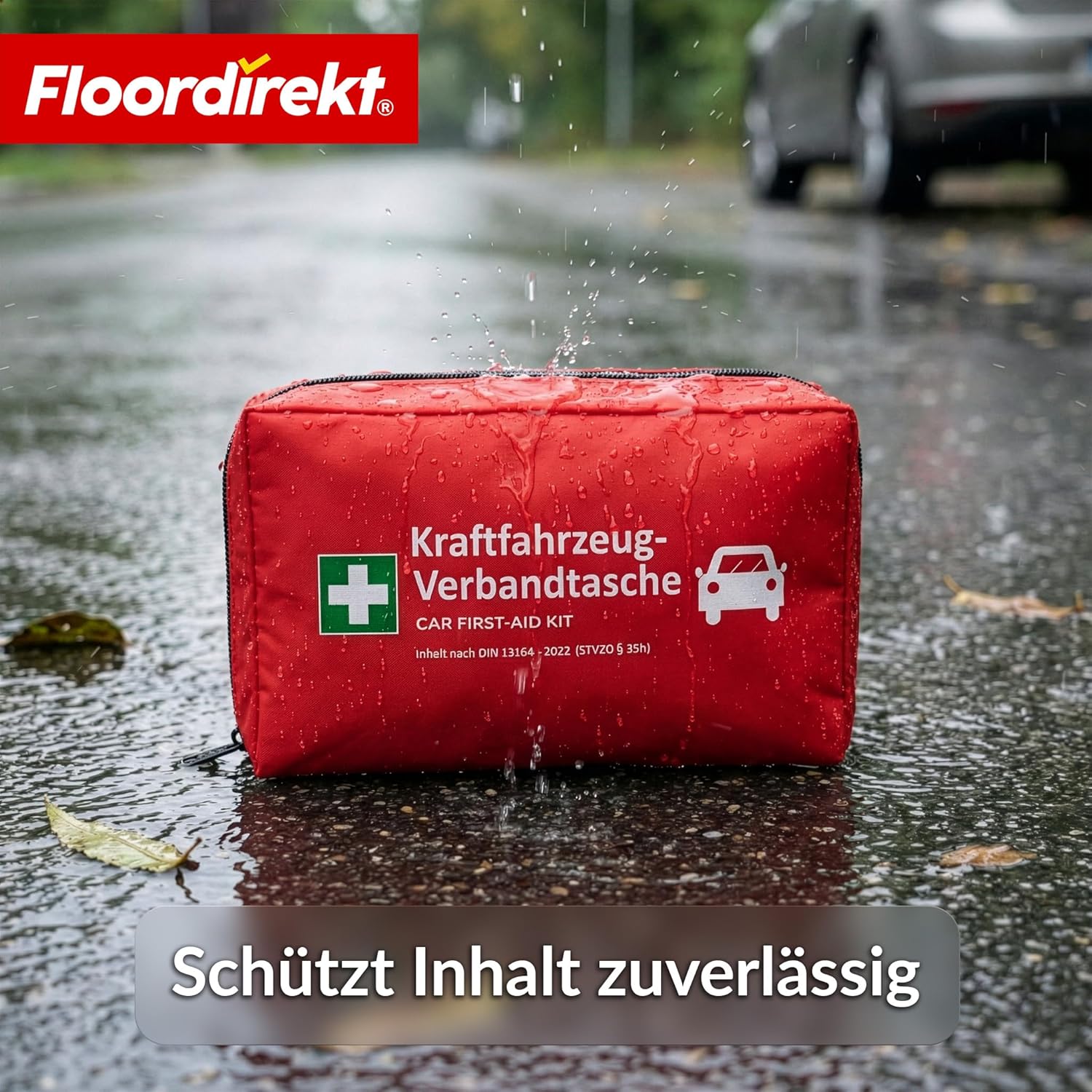 Floordirekt Auto-Verbandstasche mit 2 Masken – Verbandstasche nach DIN 13164 – europaweit gültig – Verbandskasten-Set für Auto und Motorrad (Auto-Verbandstasche) – Bild 7
