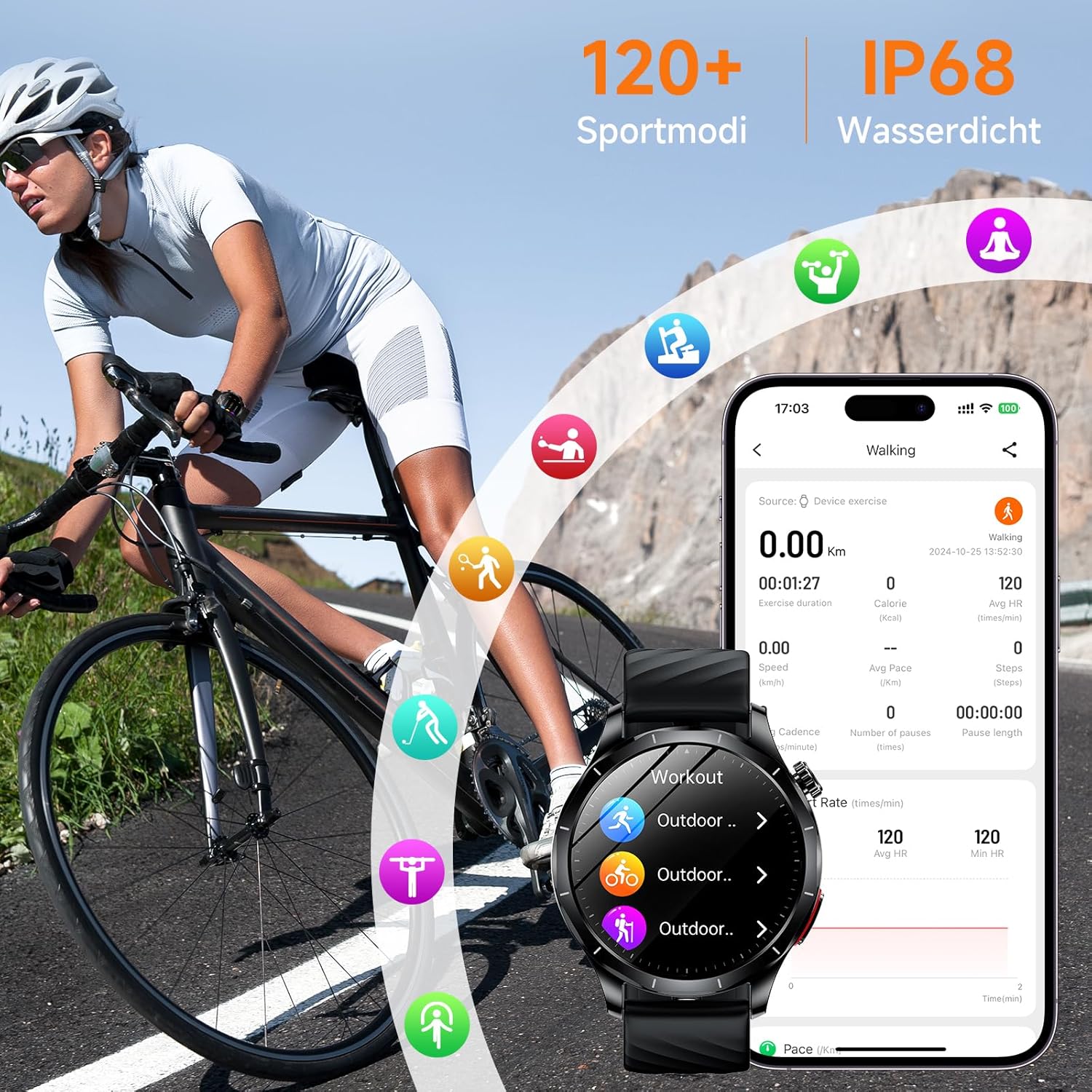 2026 Herren Smartwatch mit EKG/HRV/BMI/Harnsäure, 1,43 Zoll AMOLED Gesundheitsuhr mit 24H SpO2 Apnoe Schlafmonitor SOS Notruf Fitnessuhr für Android/iOS – Bild 6