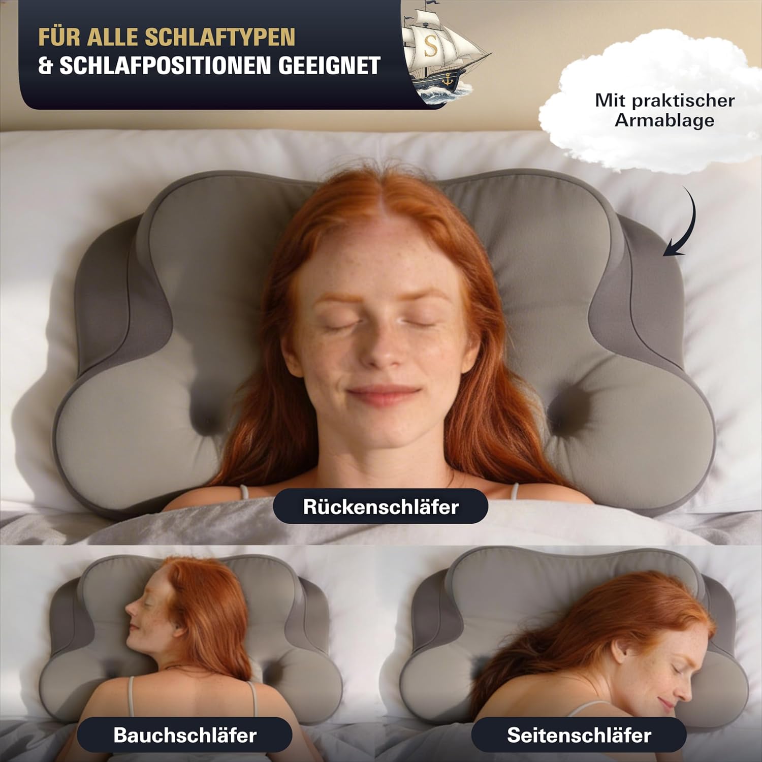 Orthopädisches Kissen & Nackenstützkissen – Ergonomisches Nackenkissen (Testsieger) Memory Foam gegen Nackenschmerzen & Schnarchen, Kissen für Seiten-, Rücken- & Bauchschläfer – Bild 3