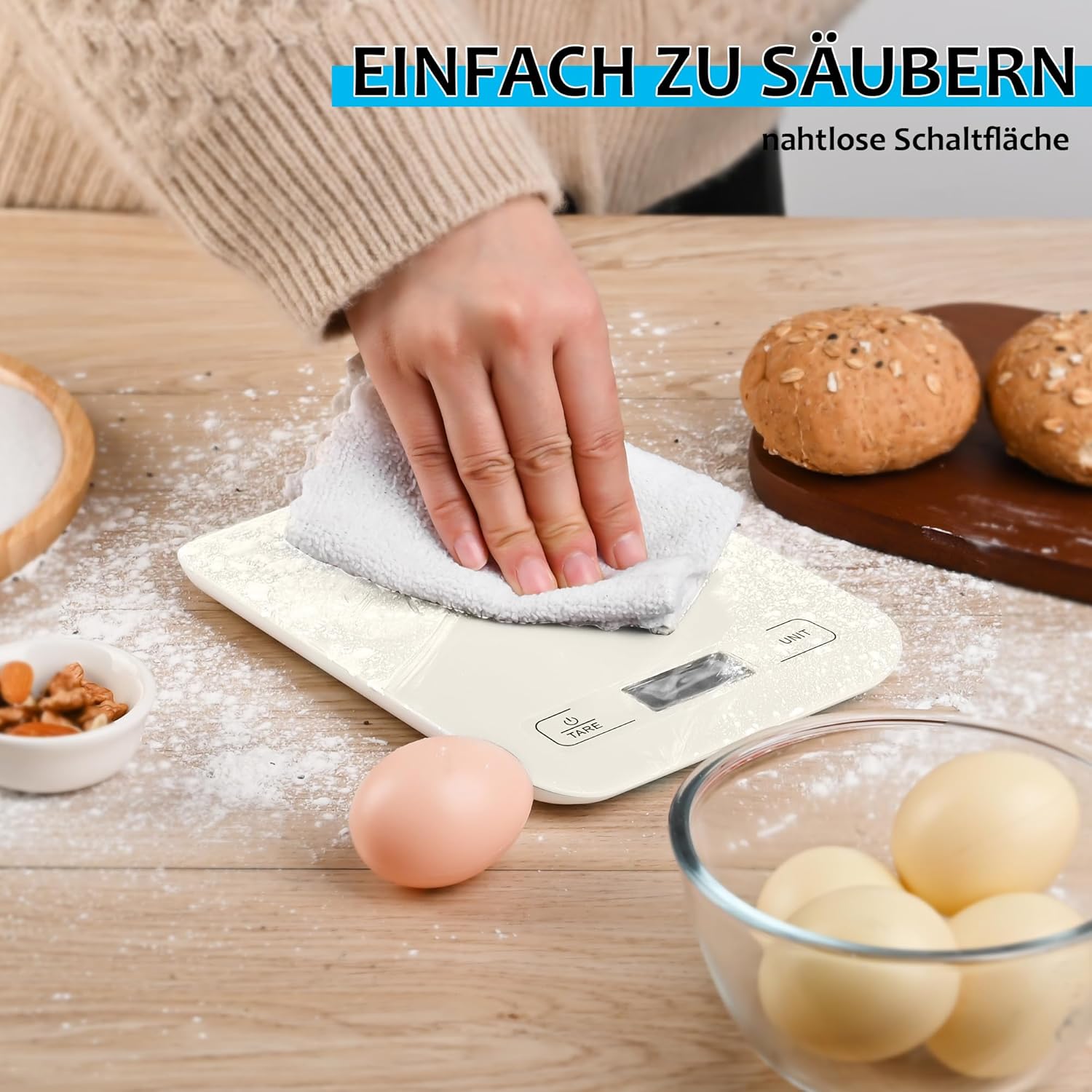Küchenwaage Digital mit LCD-Display und Tara-Funktion, Präzise 1g Messung zum Backen und Kochen, Weiß – Bild 5