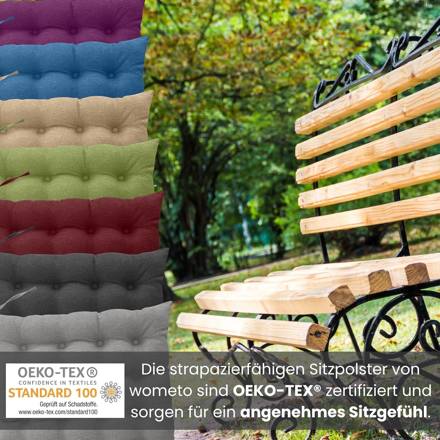 wometo 2er Set Sitzkissen Stuhl 40 x 40 cm Öko-Tex - Grau Mittelgrau Sitzkissen Stuhlkissen mit Bändern/Schleifen für drinnen und draußen (2 Stück) – Bild 3