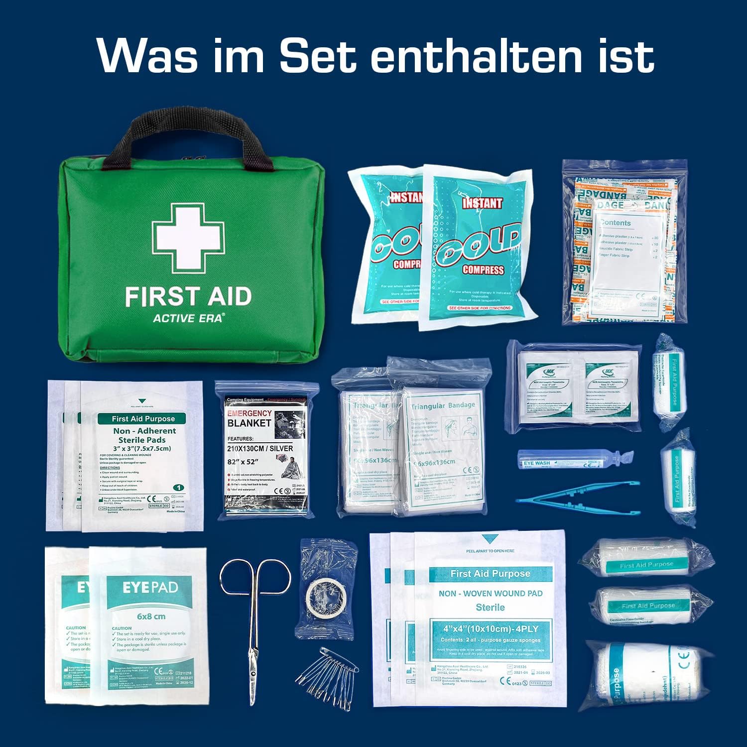 90-teilige Premium-Erste-Hilfe-Set-Tasche – inklusive Augenspülung, 2 x Kühlakkus (Eis) und Notfalldecke für Zuhause, Büro, Auto, Wohnwagen, Arbeitsplatz, Reisen – Bild 3