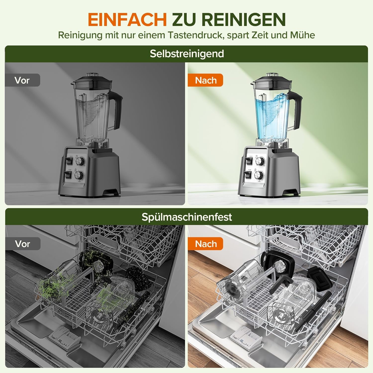 Teendow Standmixer, 1800 W Smoothie Maker, Tischmixer mit 2,0 Liter Behälter + 600 ml Kaffeemühle, geeignet zum Zerkleinern von Eis und gefrorenen Früchten, BPA-frei (Silber) – Bild 7