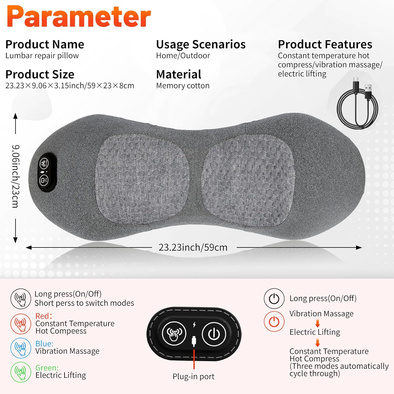 3-in-1-Rückenmassagegerät, Rückenmassagegerät, Schultermassagegerät, ergonomische Rückenstütze mit Traktionslifting und Vibrationsmassage und Wärmekompresse für Nacken, Schultern und Rücken – Bild 4
