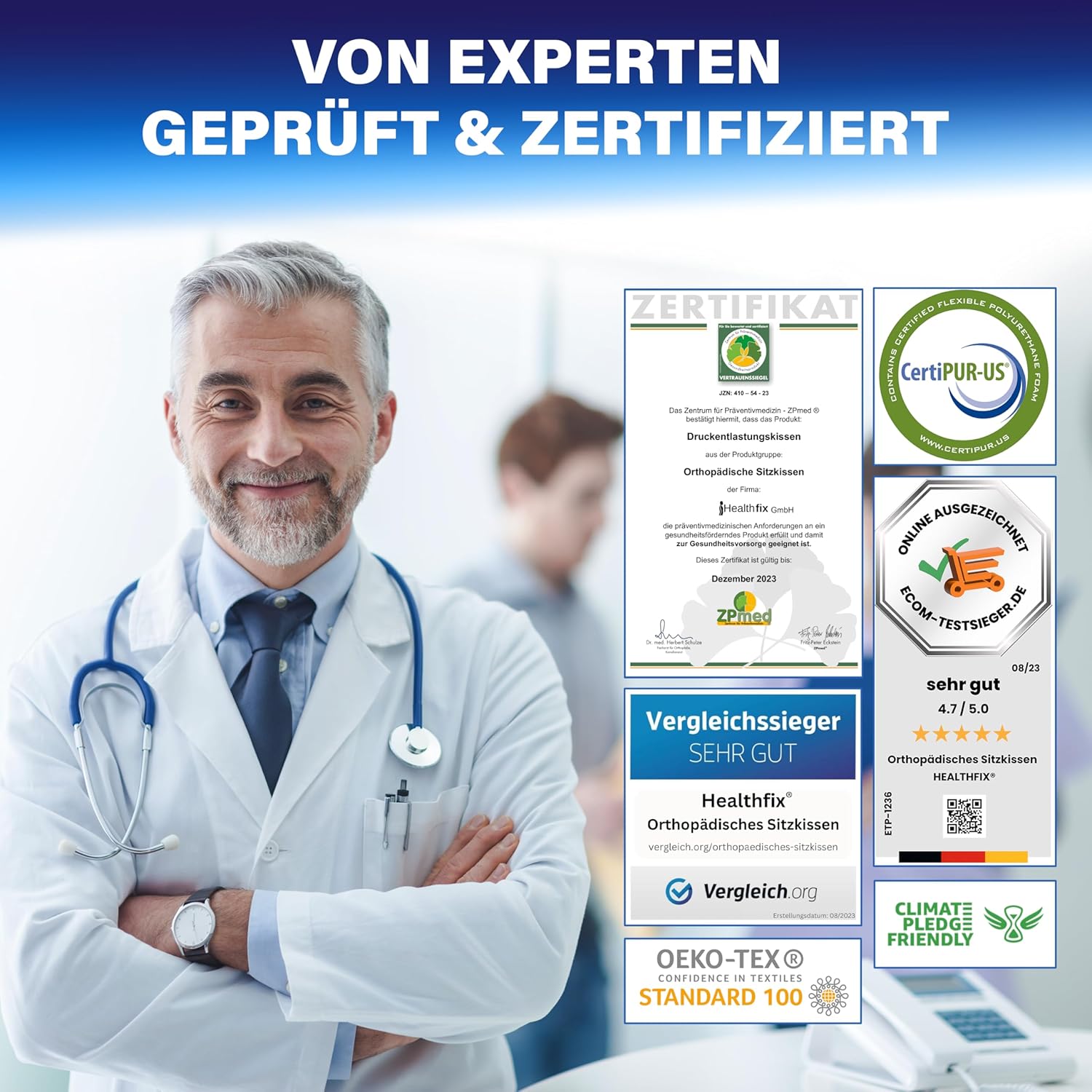 Orthopädisches Sitzkissen von Healthfix für Büro, Heimbüro usw. Ergonomisches Sitzen aus Memory-Schaum mit entlastender Funktion des Steißbeins und der Sitzknochen, erhöht den Sitzkomfort (mittel) – Bild 4