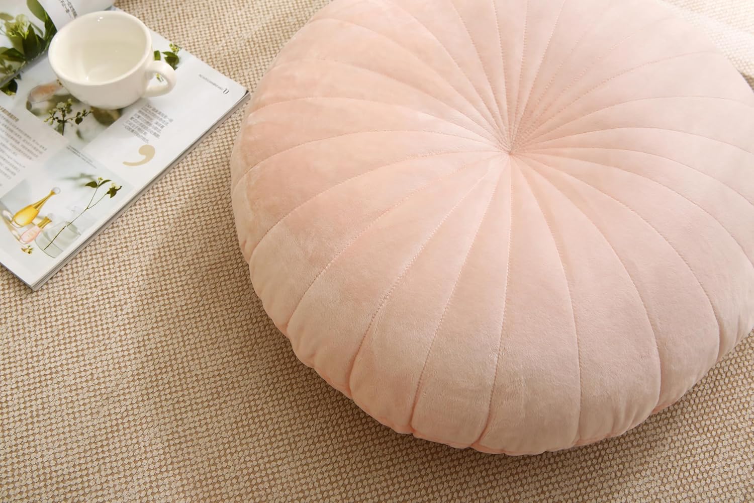 Bodenkissen & Meditationskissen, rund, großes dickes Sitzkissen für Erwachsene, Samt-Yoga-Bodenkissen, 45,7 cm (Rosa) – Bild 2