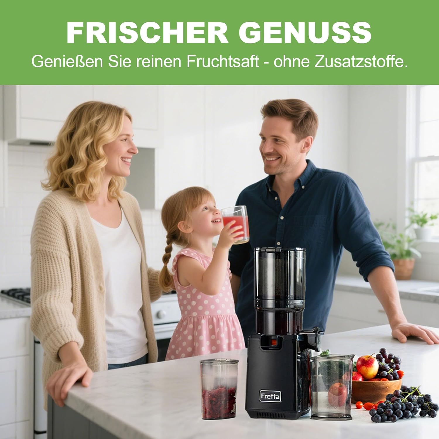 Fretta Entsafter Slow Juicer Entsafter Gemüse und Obst Testsieger, 250W Edelstahl Entsafter Maschine, elektrische Fruchtpresse, Kaltpressung, 130mm große Öffnung, leicht zu reinigen (Edelstahl) – Bild 7