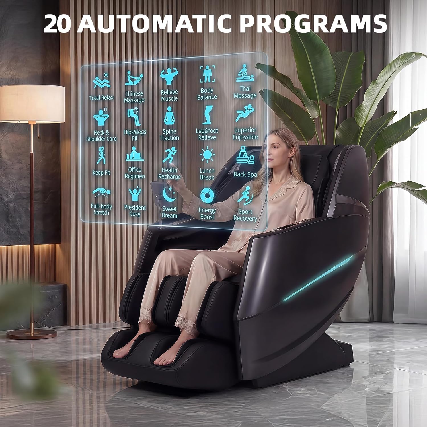 HealthRelife New Edition 2026 Business Class Massagestuhl, Ganzkörpermassage mit Body Scan, Shiatsu Automatische Wadenstützverlängerung und Wadenknetmassage (Schwarz/Grau) – Bild 4