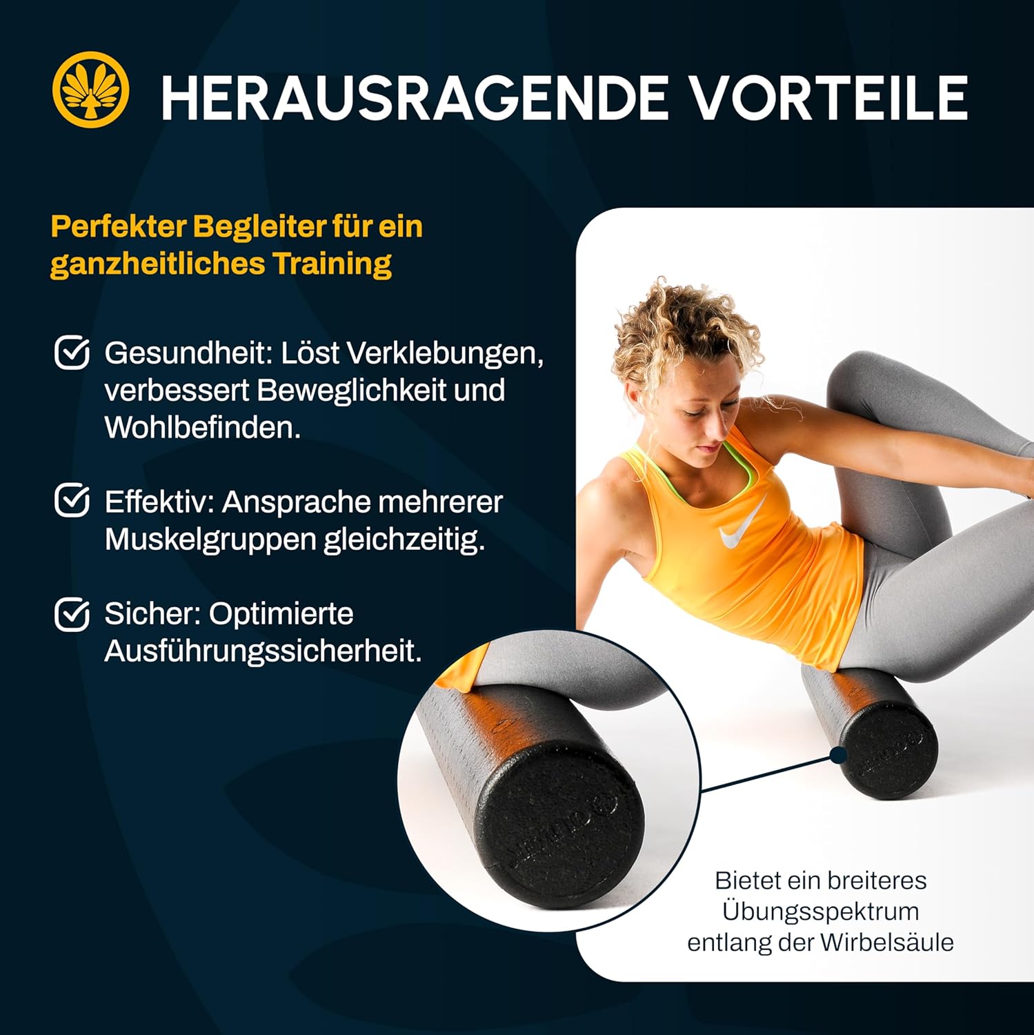 Oliver Faszienrolle PRO 90 cm zur aktiven Behandlung von Muskeln, Verspannungen & Triggerpunkten – Massagerolle für Funktionstraining & Selbstmassage – Fitnessrolle für Rücken & Beine – Bild 5