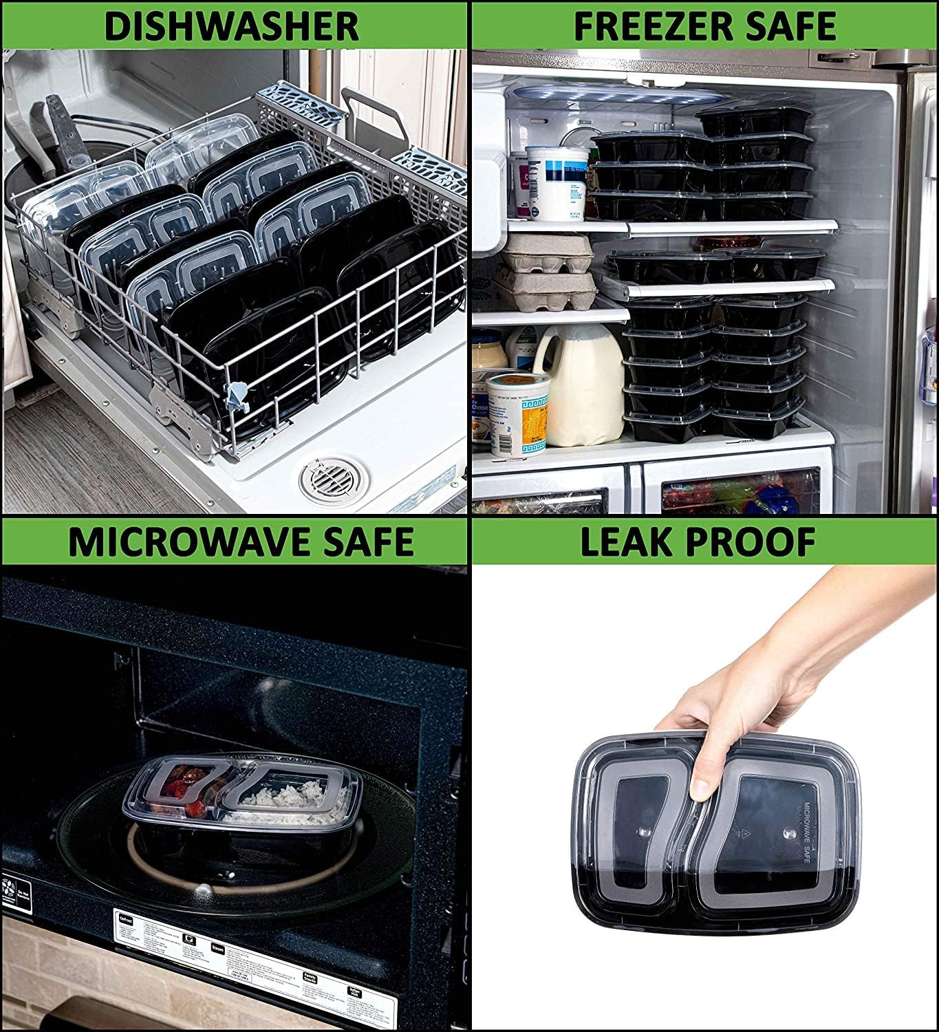 KAHEIGN Wiederverwendbare 2-Fach-Meal-Prep-Boxen mit Deckel, 1000 ml, BPA-freie Lunchbox, Lebensmittelbehälter, luftdicht, Mikrowelle, Gefrierschrank, 12 Stück – Bild 5