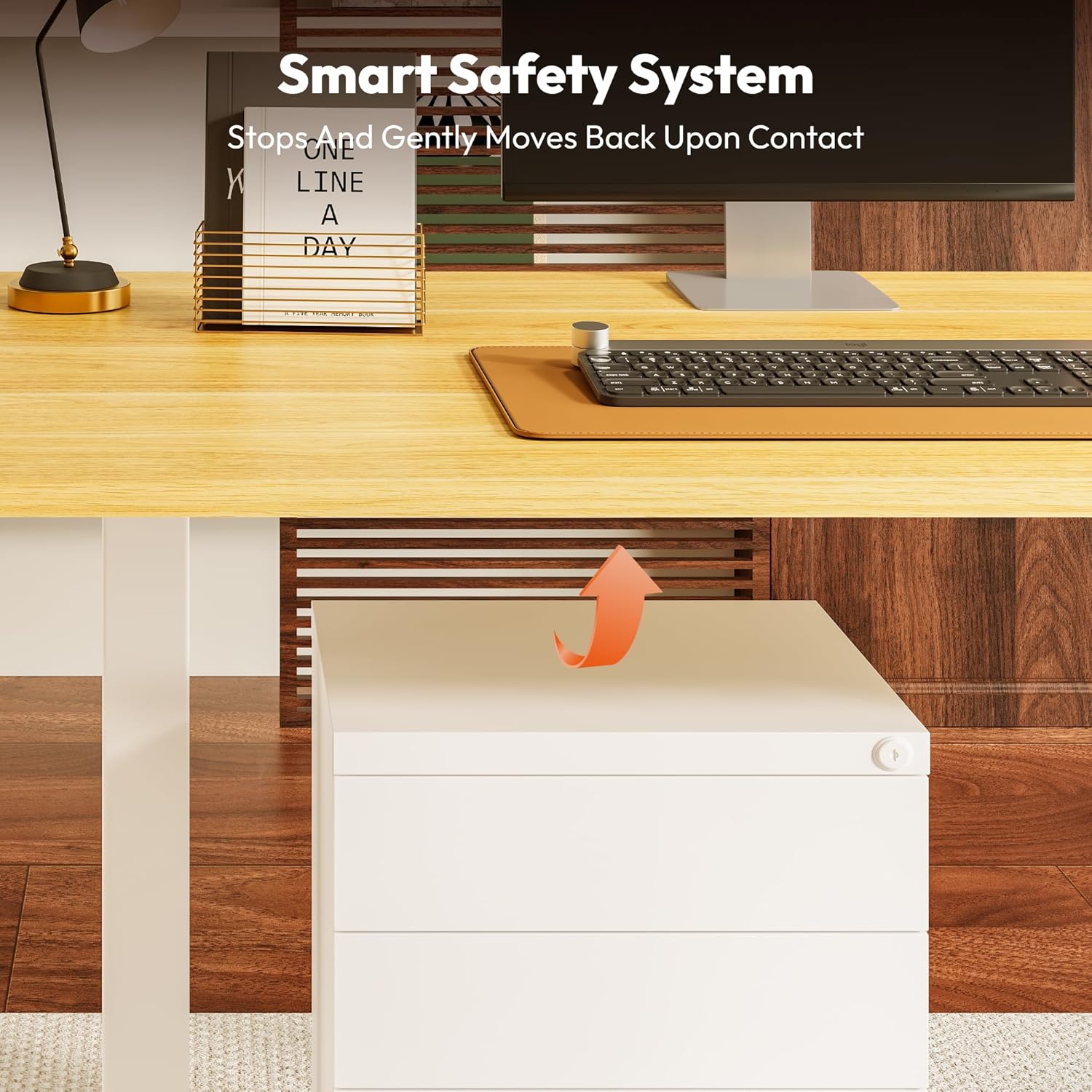 SANODESK Höhenverstellbarer Schreibtisch, 160 x 60 cm, mit Memory-Funktion, elektrischer Stehtisch für das Home Office, ergonomischer Computertisch mit modernem Design und vierteiliger Tischplatte – Ahorn – Bild 6
