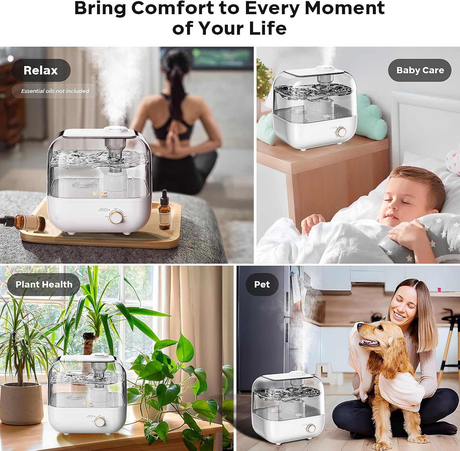 BEAR 5 L Luftbefeuchter mit Top-Füllung, 360° erweiterbare Dampfdüse, 28 dB extrem leise für Babys und Pflanzen, 35 Stunden Laufzeit, mit Aromatherapie-Tablett, automatische Abschaltung, Weiß – Bild 7