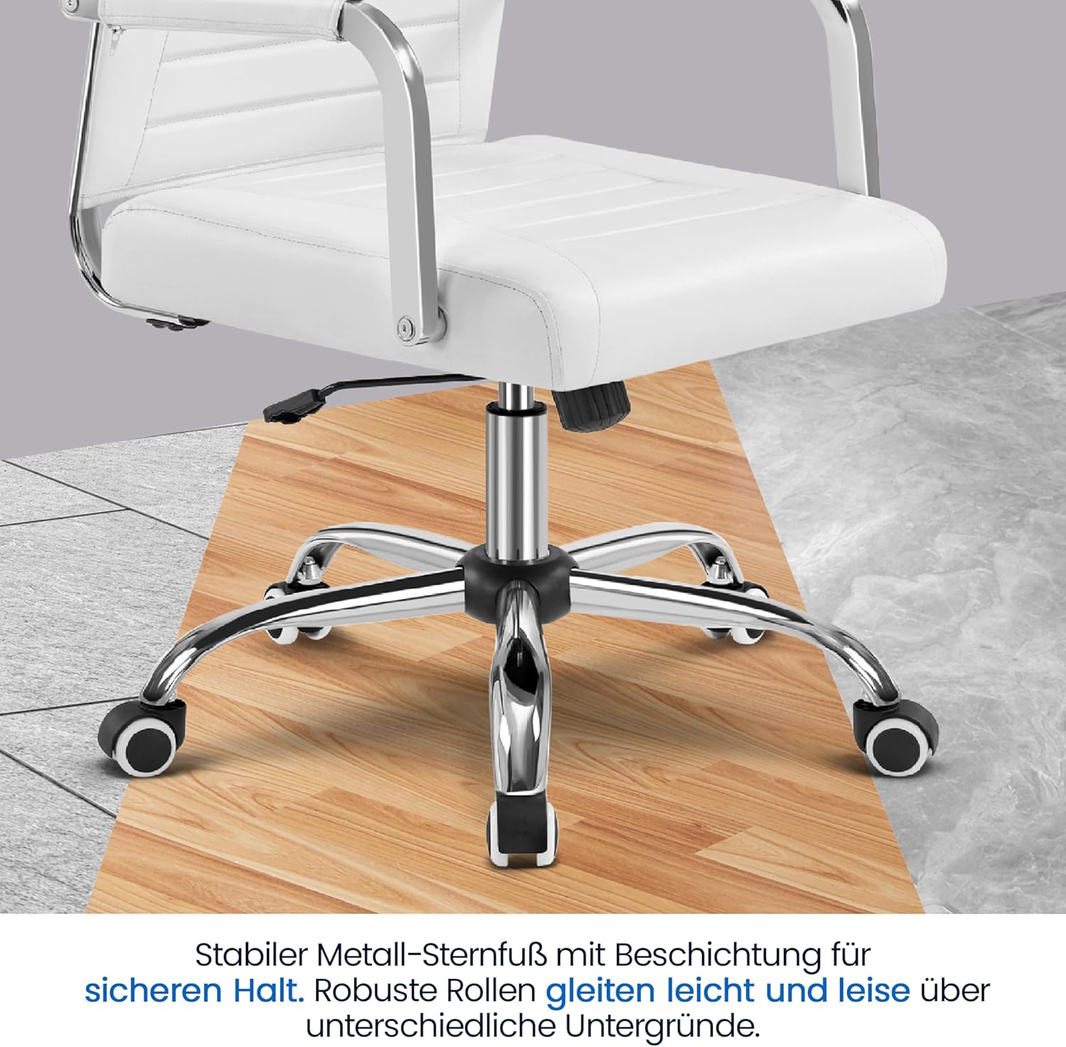 Yaheetech Bürostuhl, ergonomischer Schreibtischstuhl mit Armlehnen, Chefsessel, Computerstuhl, hohe Rückenlehne, Arbeitsstuhl mit Wippfunktion, maximale Belastung 136 kg, Weiß – Bild 8